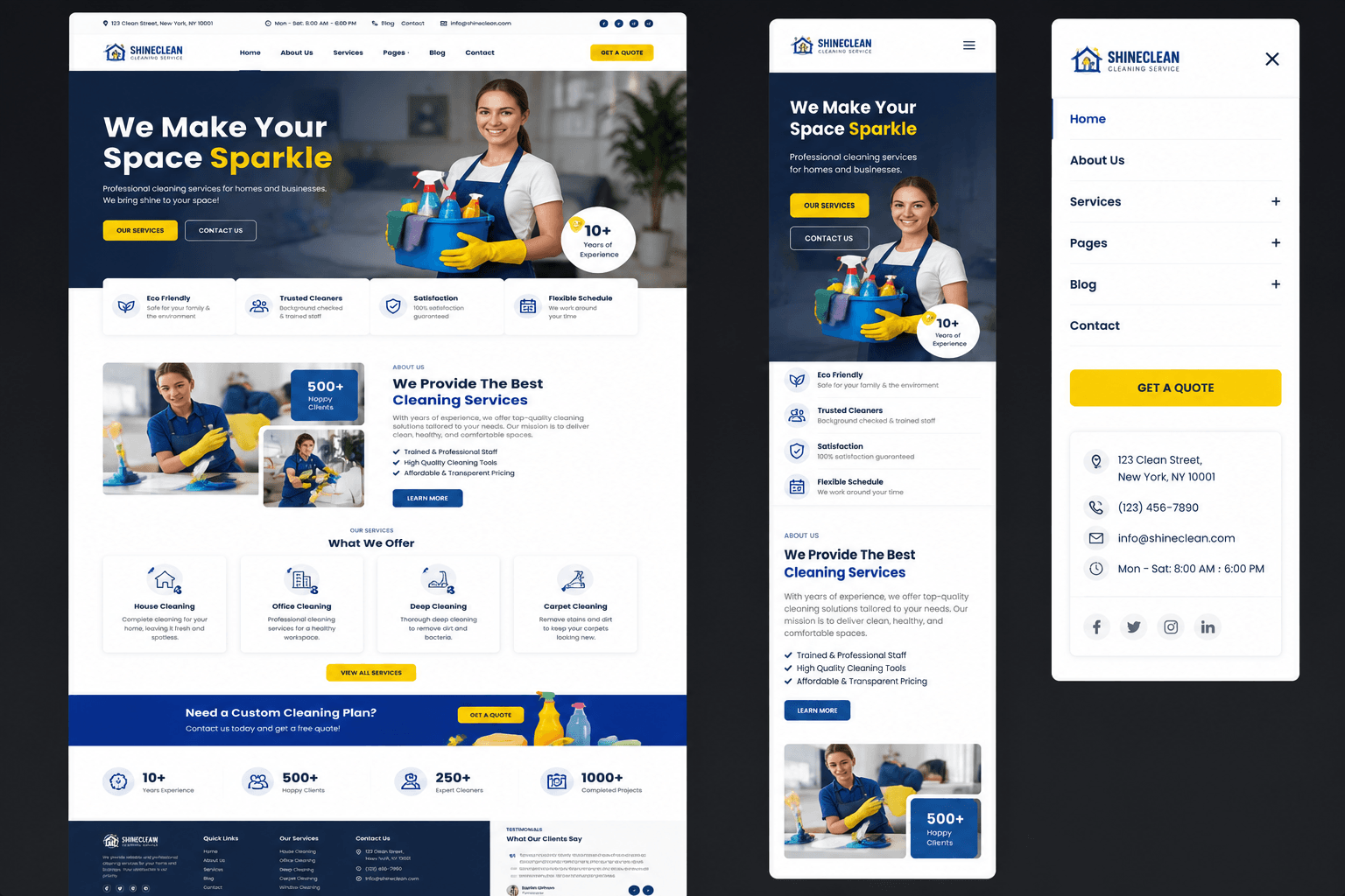 ShineClean is a premium Framer website template crafted for modern cleaning service businesses that want to stand out from the competition. Designed with a clean, professional aesthetic and a conversion-focused layout, it immediately communicates trust, quality, and reliability through a strong hero section that highlights your unique value from the very first screen.The template includes everything needed to build a high-converting business website, including a compelling hero section, featured services, company introduction, benefits, statistics, testimonials, call-to-action blocks, pricing-ready sections, contact information, and a fully responsive mobile experience. Every page is carefully structured to help visitors quickly understand why they should choose your cleaning company over the alternatives.Built with performance, responsiveness, and easy customization in mind, ShineClean is perfect for agencies, freelancers, and business owners who want to launch a professional website in minutes.FeaturesModern & Premium DesignStrong Conversion-Focused Hero SectionFully Responsive (Desktop, Tablet & Mobile)Professional Service ShowcaseUnique Value Proposition LayoutCompany Overview & BenefitsService CardsStatistics & Achievement CountersTestimonialsCall-to-Action SectionsContact & Booking SectionsSEO-Friendly StructureEasy to CustomizeBuilt with FramerFast Loading & Optimized PerformancePerfect ForHome Cleaning ServicesCommercial Cleaning CompaniesOffice CleaningDeep Cleaning ServicesCarpet CleaningMaid ServicesJanitorial BusinessesProperty MaintenanceCleaning AgenciesShineClean helps businesses create a trustworthy first impression, clearly communicate their unique advantages, and convert more visitors into customers with a modern, polished, and professional online presence