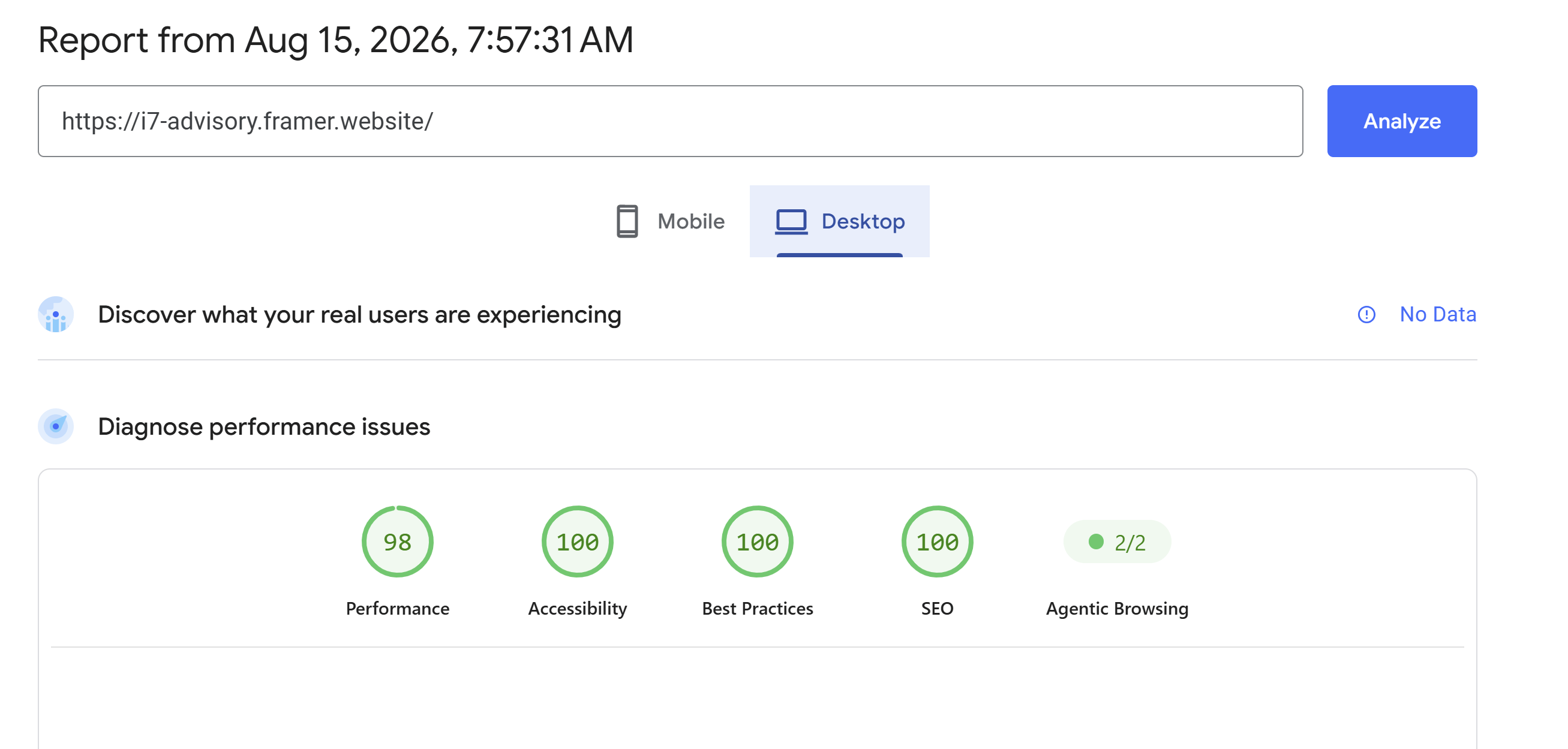 Hit 98 on Google PageSpeed Desktop today after spending some time optimizing the i7-Advisory template! The post-launch polish continues.https://i7-advisory.framer.website/