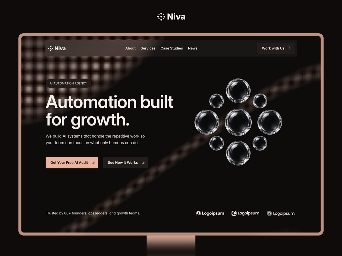 Niva: Dark, hero-led Framer template for AI automation and agency sites that need to look technical and premium.