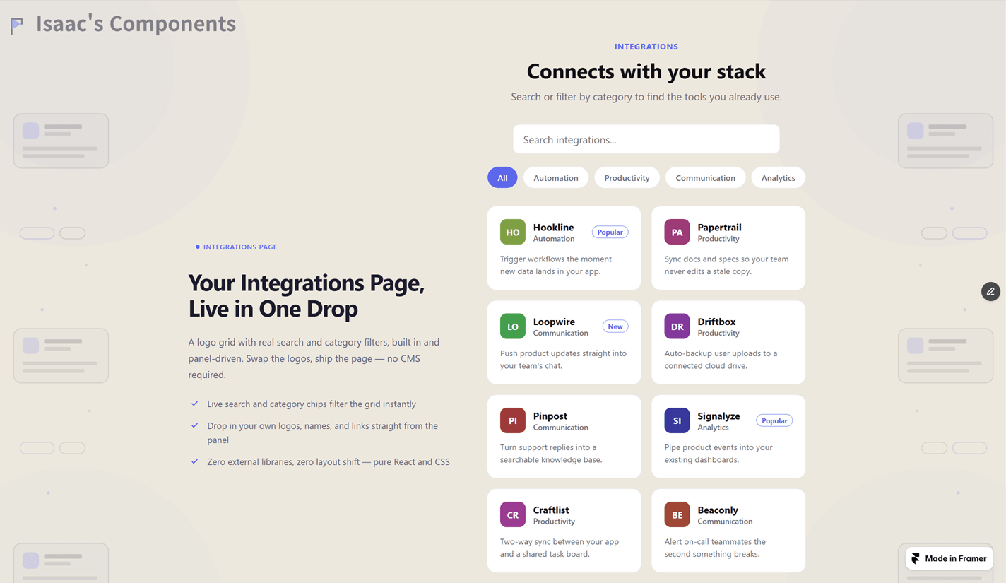 Integrations Grid