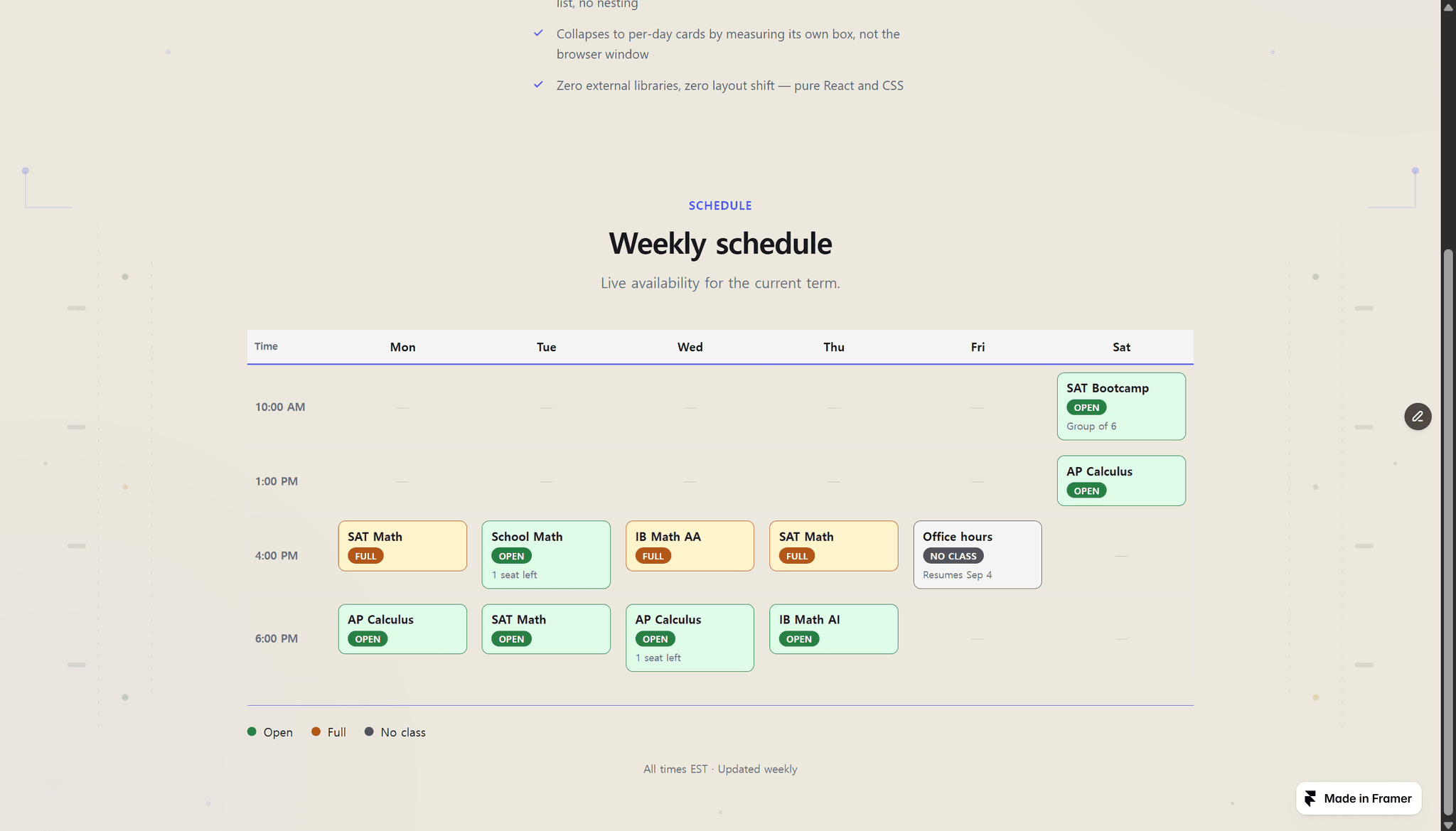 Weekly Timetable