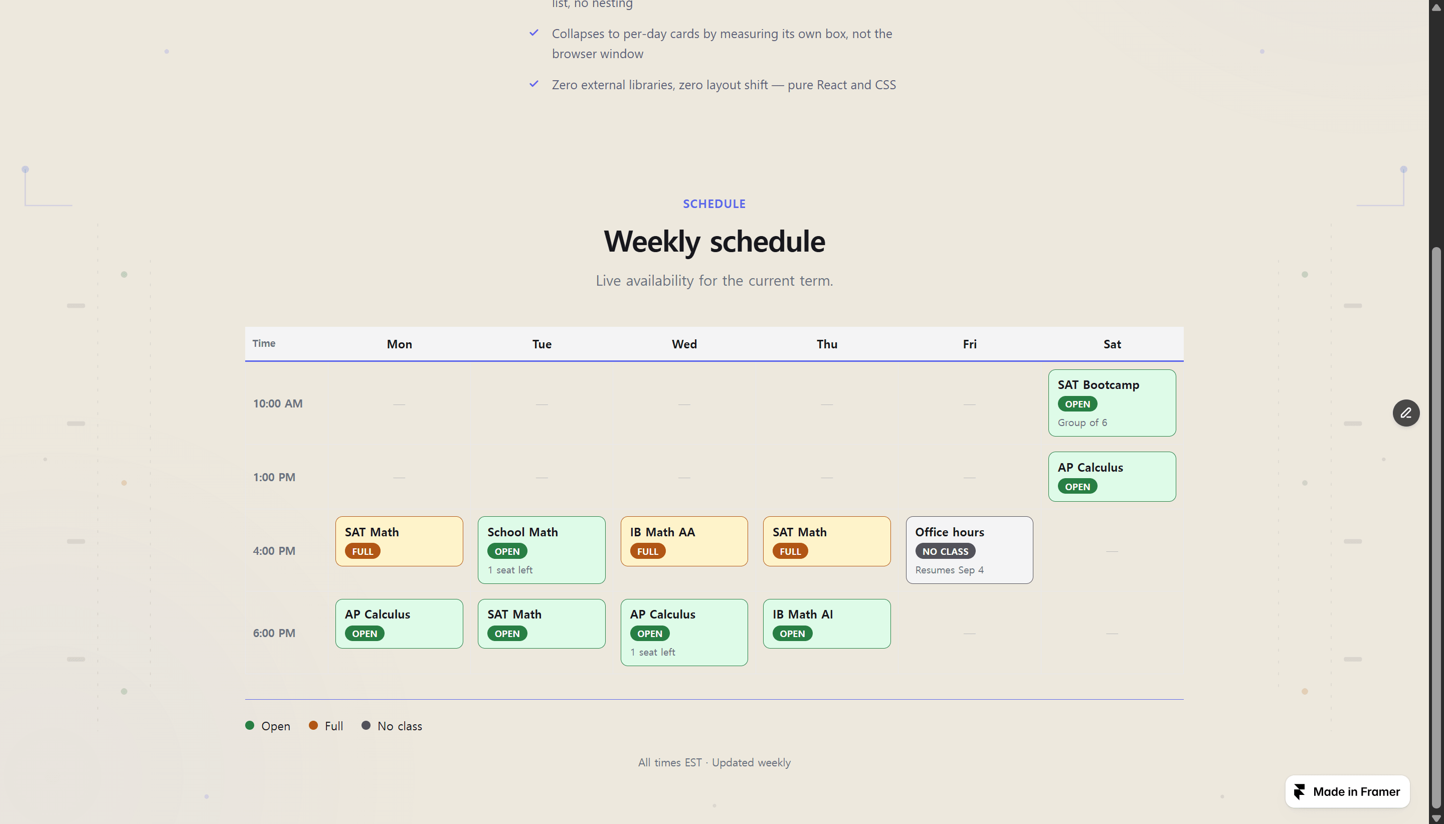 Weekly Timetable
