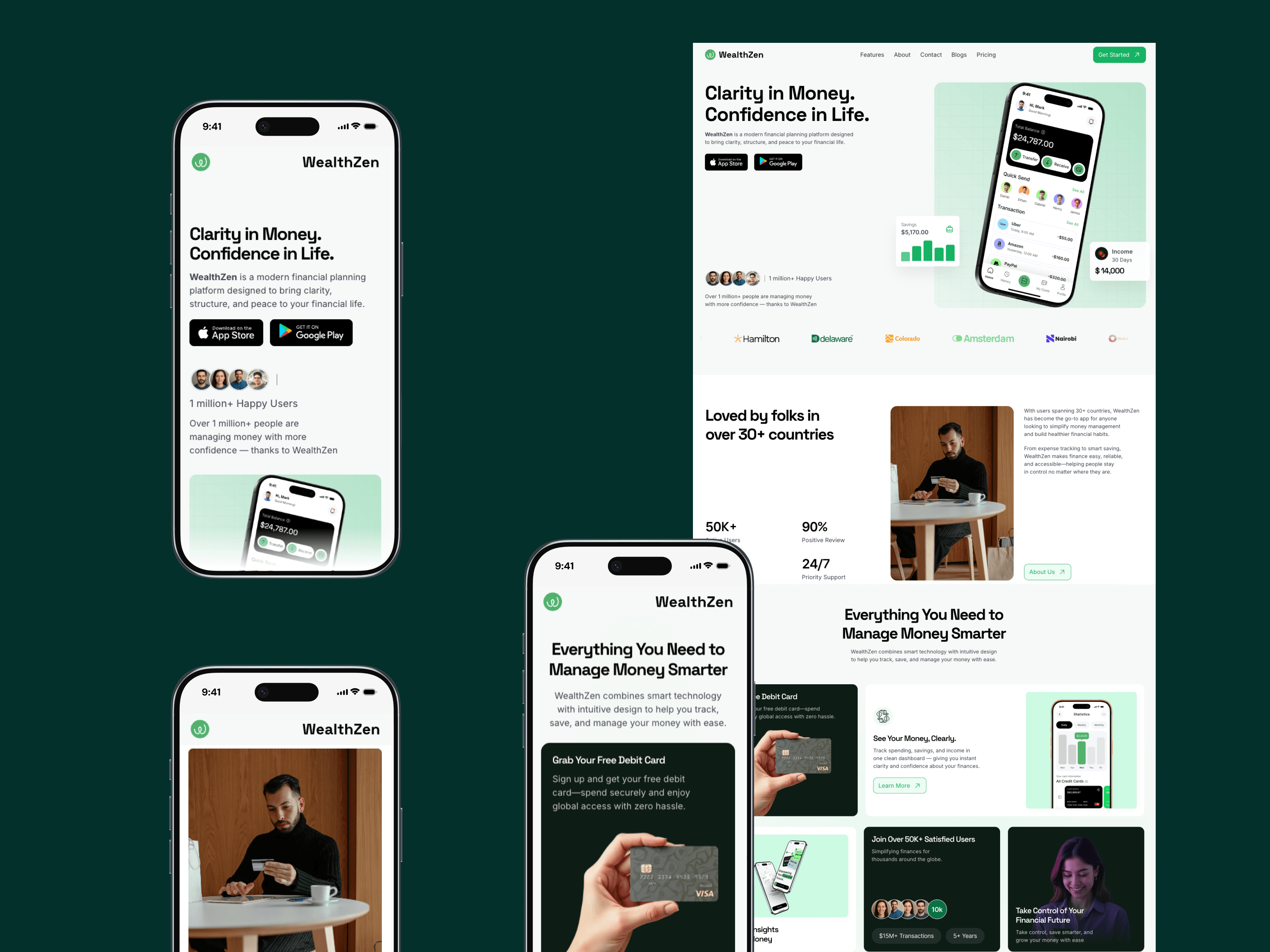WealthZen — Personal Finance WebsiteWealthZen is a modern personal finance experience designed to help users manage money, track investments, and build healthier financial habits through a clean, intuitive interface.At Airzon Agency, we led the project end-to-end — from UX strategy, user flows, wireframes, and high-fidelity UI in Figma to a scalable design system and responsive Framer development.The result is a polished fintech experience focused on clarity, simplicity, and smarter financial management.Designed in Figma. Built in Framer. ⚡Live Site: wealthzen.framer.websiteCase Study: View WealthZen Case Study on BehanceServices: UI/UX Design · Product Design · Design System · Figma · Responsive Web Design · Framer Development