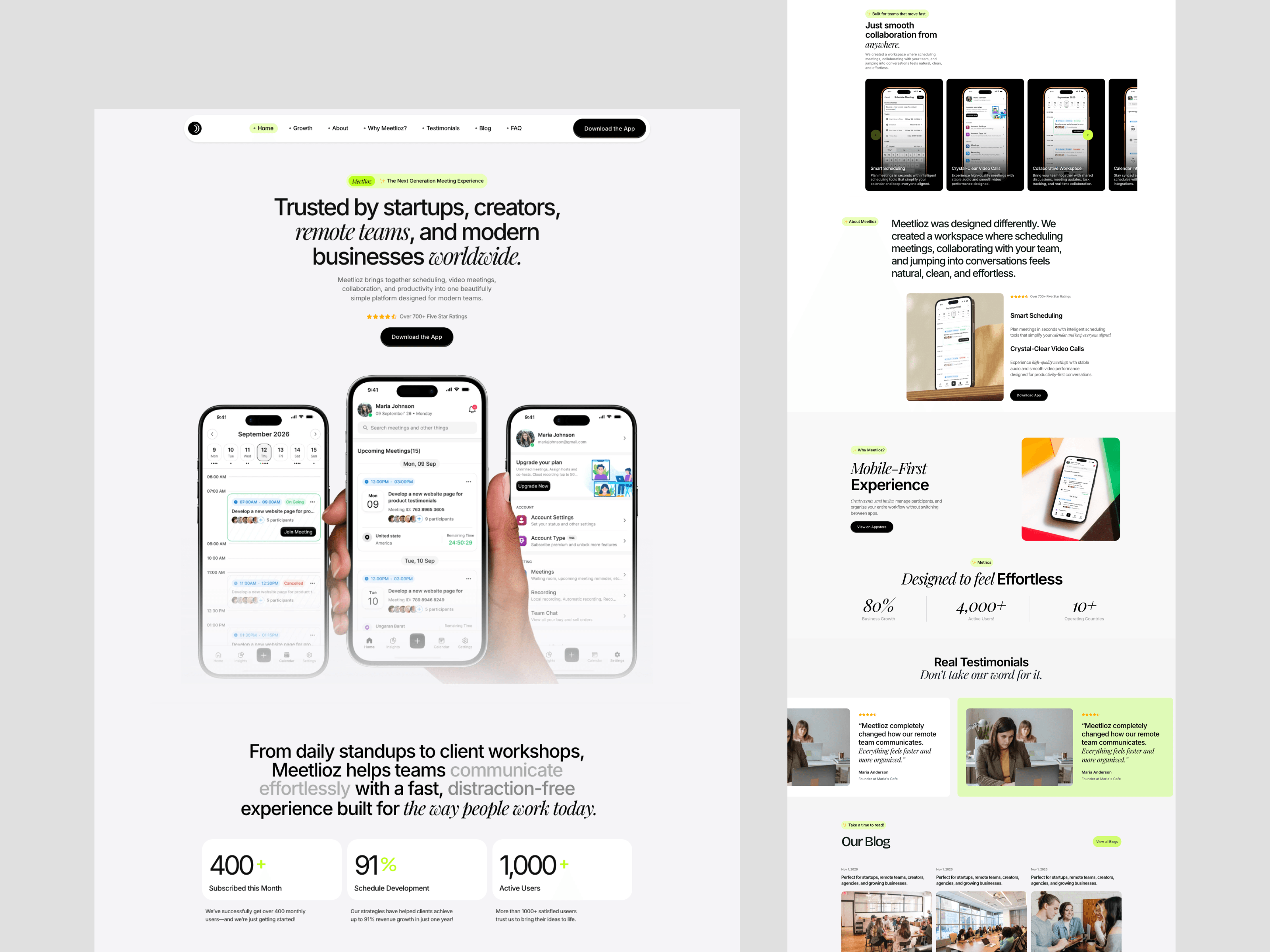 Meetlioz — Meeting Platform Landing PageMeetlioz is a modern meeting platform landing page designed to communicate the product clearly through a clean, engaging, and conversion-focused experience.At Airzon Agency, we designed and developed the responsive landing page in Framer, focusing on strong visual hierarchy, clear messaging, engaging sections, and smooth interactions across devices.Designed in Figma. Built in Framer. ⚡Live Site: meetlioz.framer.websiteServices: UI/UX Design · Landing Page Design · Responsive Design · Framer Development