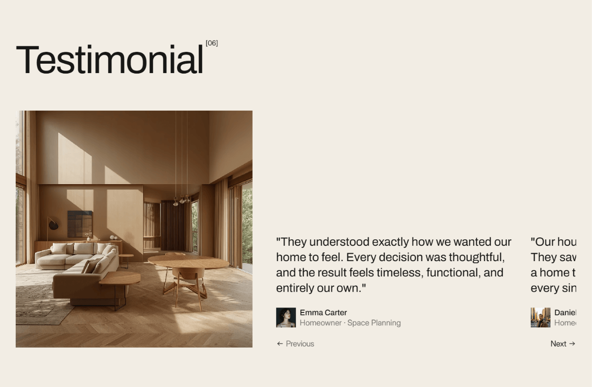 Working on the testimonial section for my next Framer template.I’m not sure what to do with the empty space above the testimonial content. I tried a subline, but it didn’t feel right with the layout.Would you add something here or leave it empty? Any ideas?