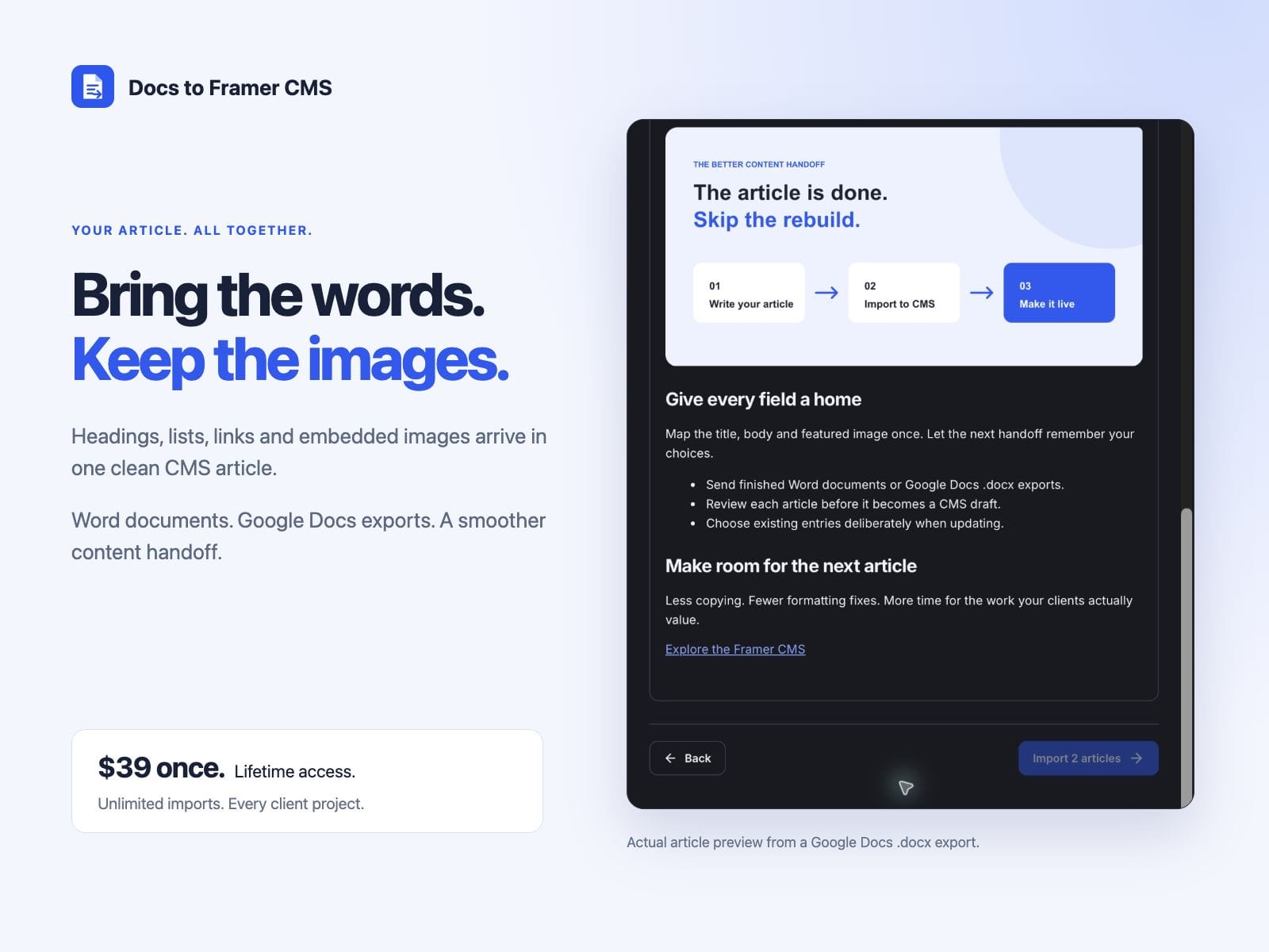 Docs to Framer CMS