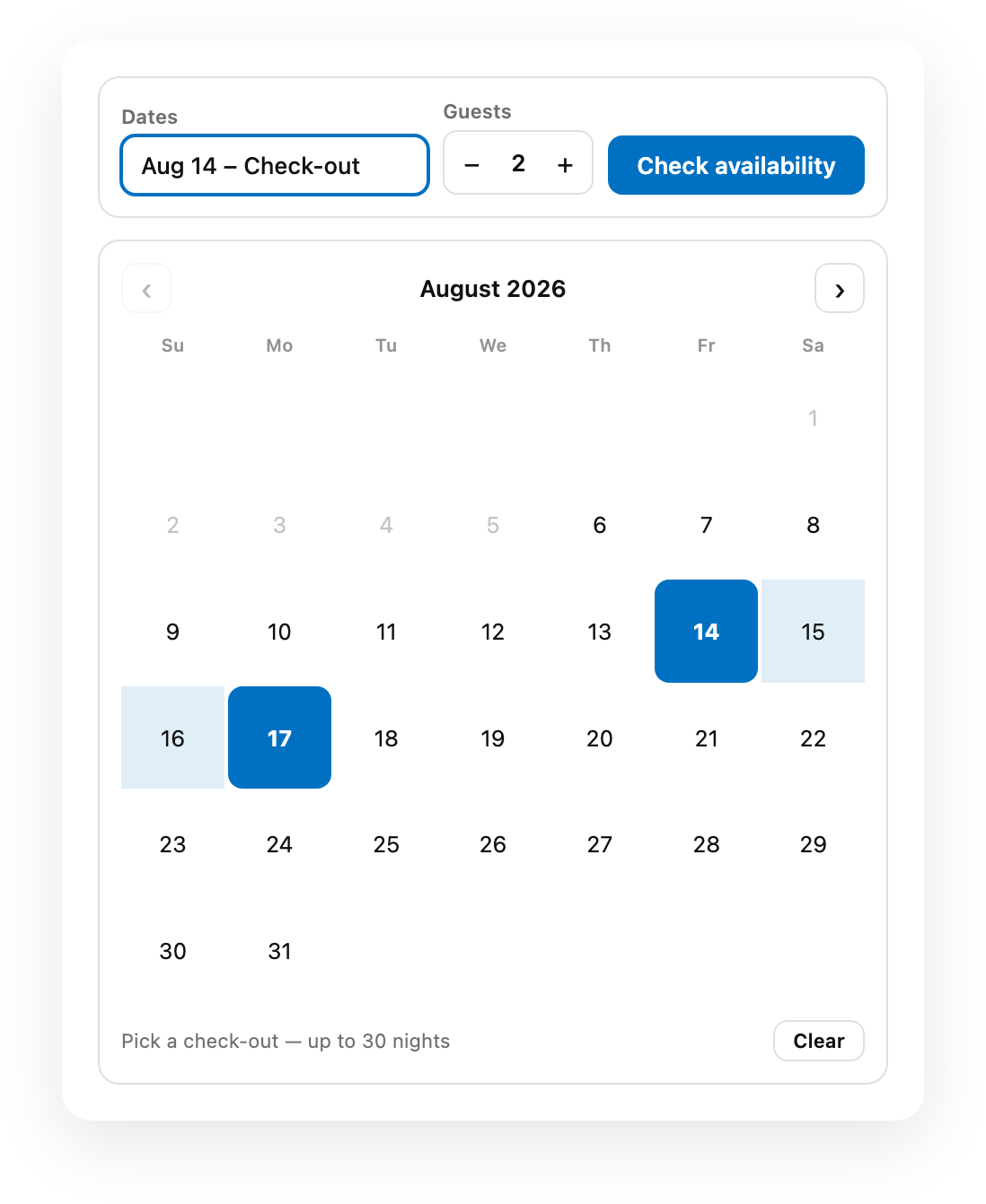 Stay updateStay is a Framer plugin I'm building for managing property listings on your website. What's new this month:🗓 Whole-stay date picker. Guests pick check-in and check-out in one calendar and get the exact total for those nights.💸 LivePrice. A standalone component that shows tonight's nightly rate, updated on each refresh.⚡ And it got faster. Importing a listing used to take 36 seconds which made live fetching impossible.With some engineering magic now takes about 4.