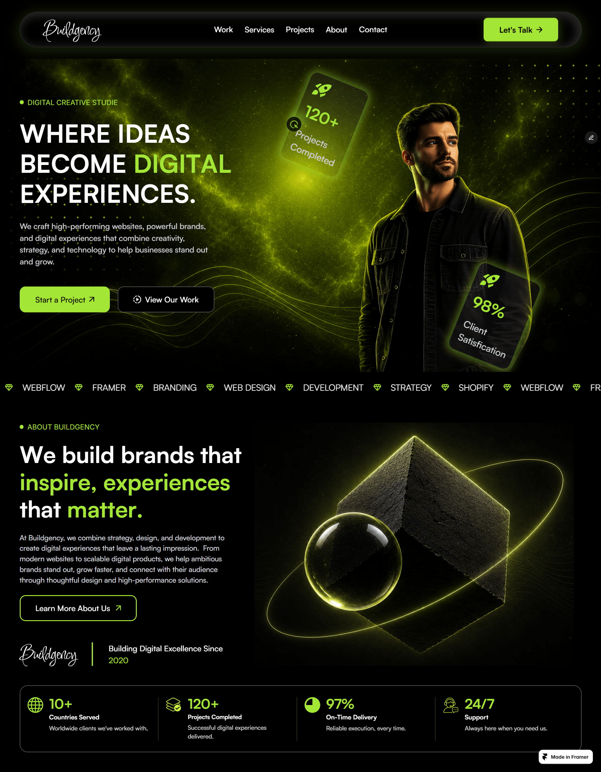 π Buildgency is Live!Just finished my latest Framer project β a complete one-page digital agency website.Built with a bold black + lime aesthetic, subtle glow effects, and a focus on clean, modern layouts.Sections include: Hero β’ About β’ Services β’ Work β’ Process β’ Testimonials β’ Contactπ Live: https://buildgency.framer.website/Would love to hear your feedback! π