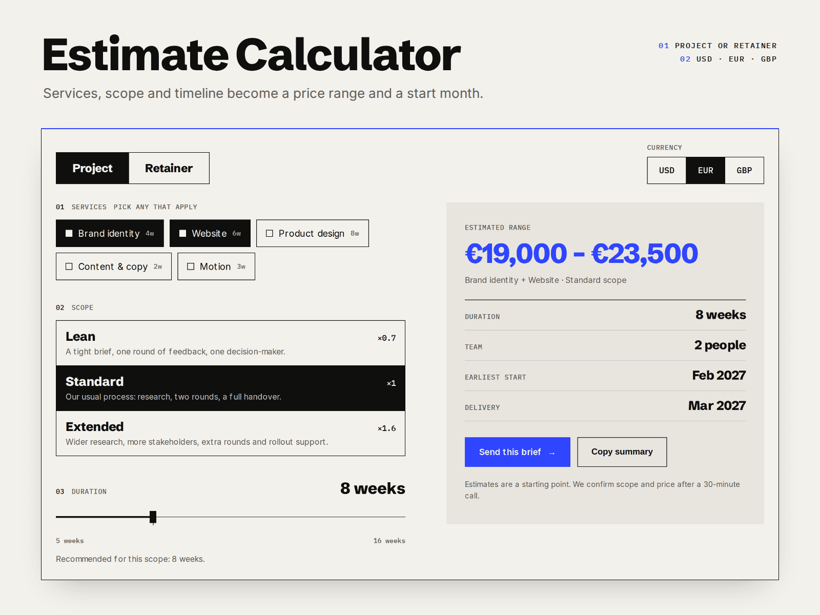 Estimate Calculator