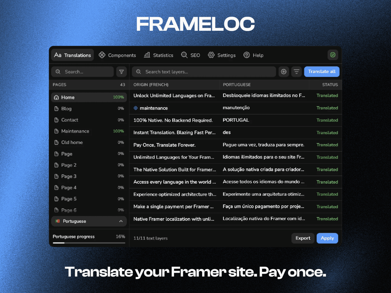 FrameLoc - Native Framer Translation