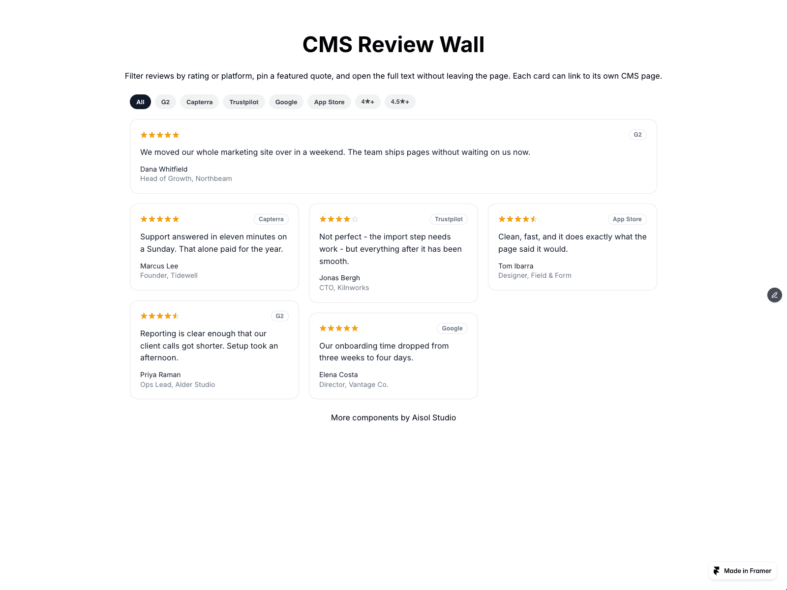 CMS Review Wall