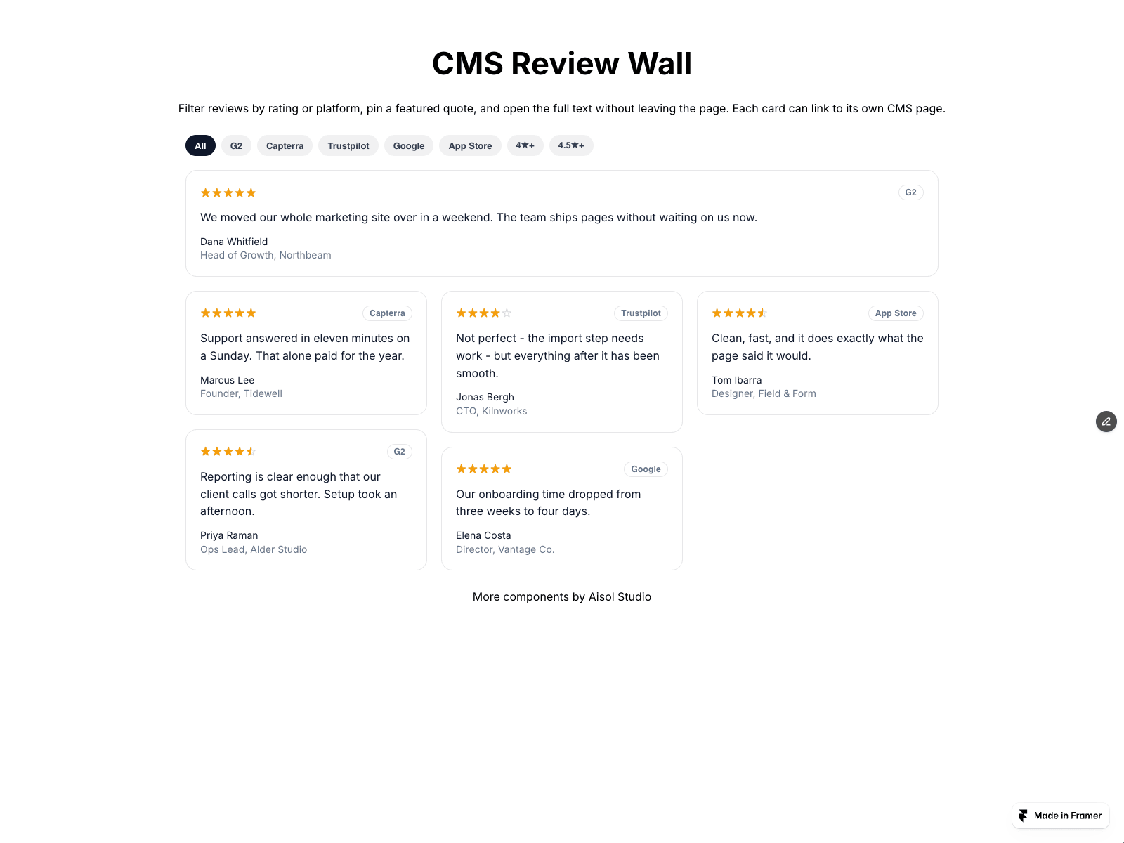 CMS Review Wall