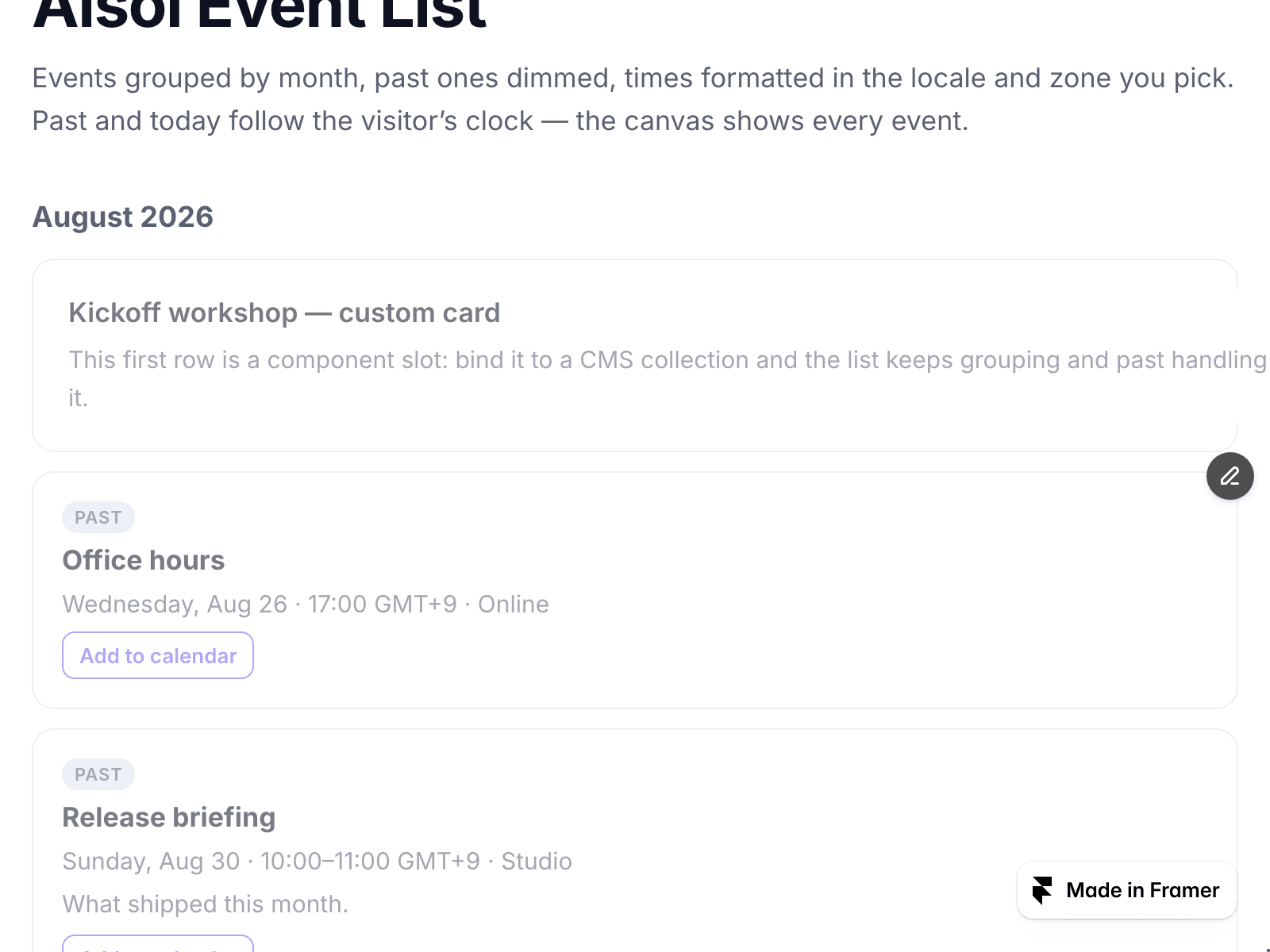 Aisol Event List