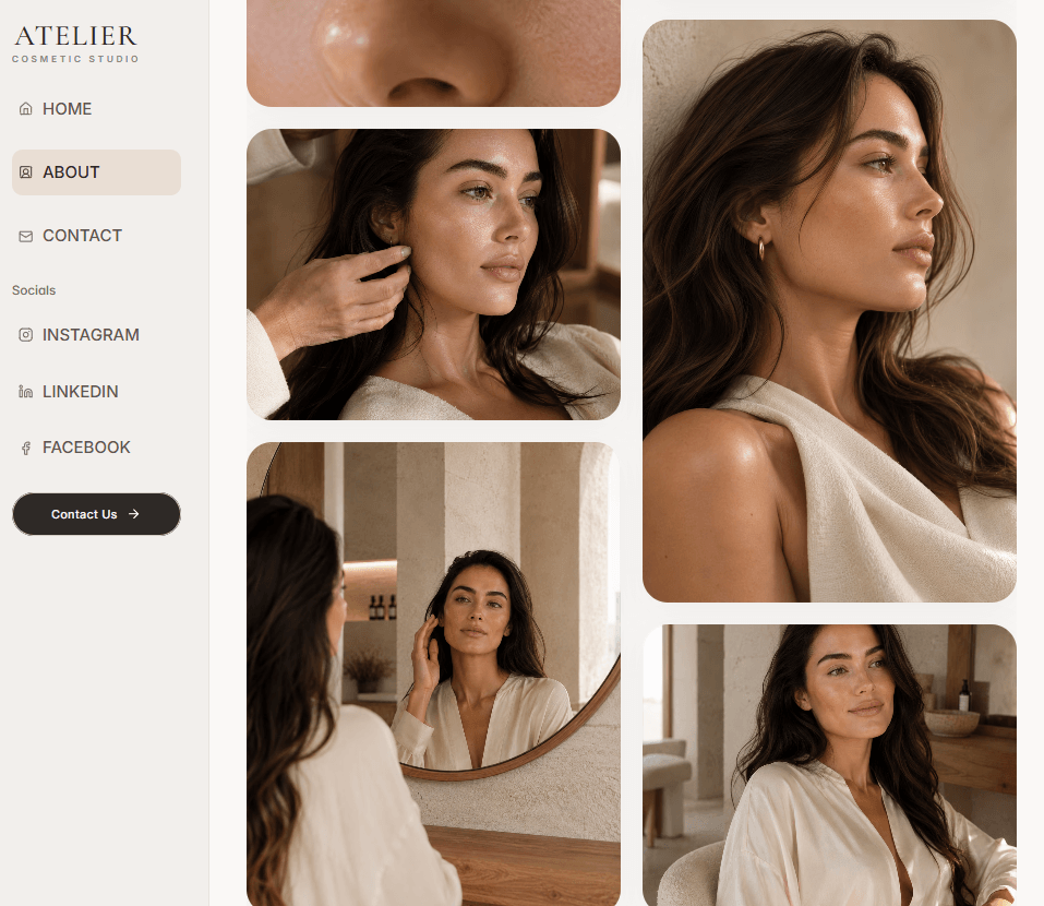 Olia - A Framer template for brow bars and local businesses. Featuring 3 pages and a 404 page, easy customization and styling. Remix here for free https://framer.link/H97Y5nY