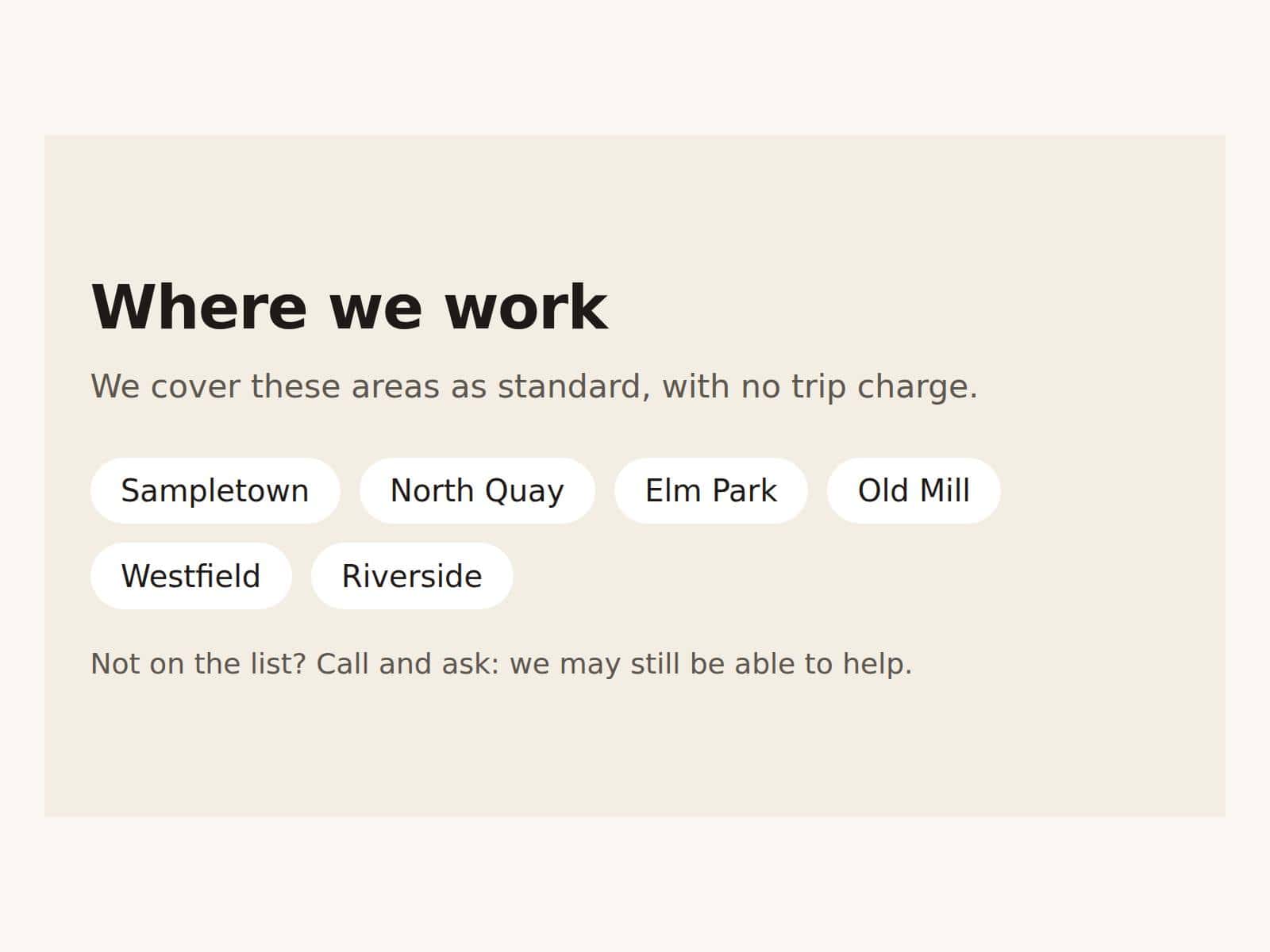 Service area list