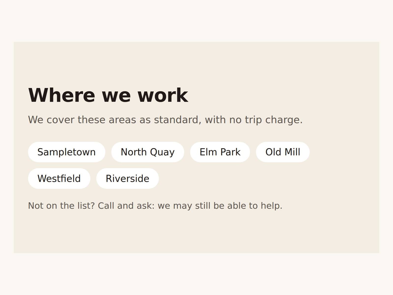 Service area list
