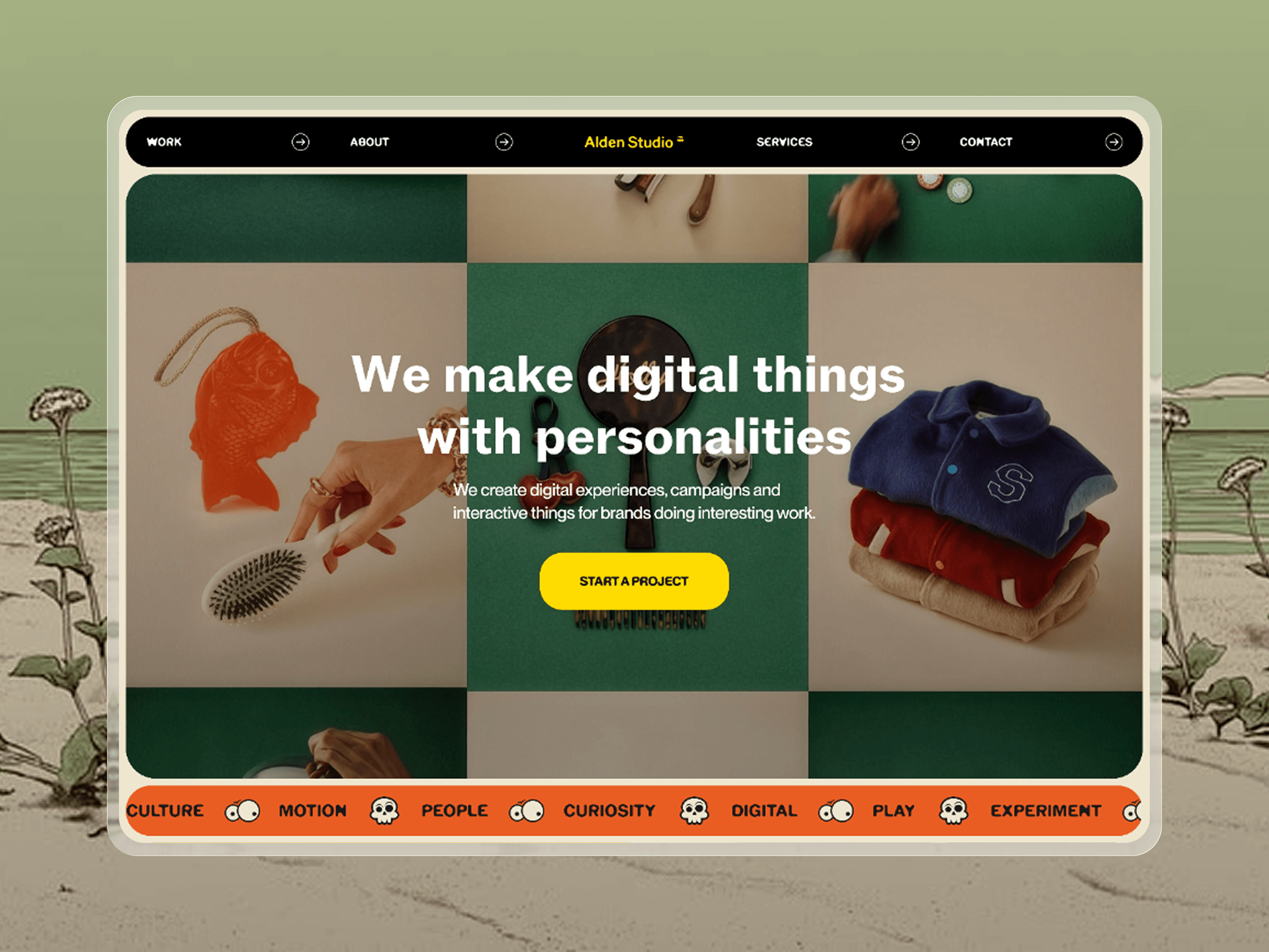 Alden Studio ✦ A concept for a creative studio focused on video, motion, and making digital things a little more fun. I wanted the site to feel bold, playful, and full of character without losing the structure of a proper studio website.Framer + Figmahttps://aldenstudio.framer.website