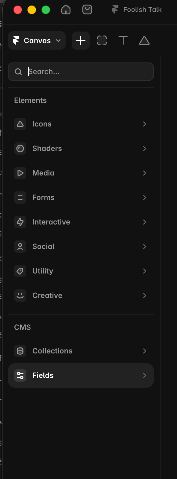 Where can I find the Basic section in Insert? I need the basic elements like Navigation, Menu, and Section, but they’re not showing up.