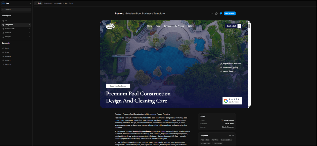 🏊♂ Meet Poolora · Modern Pool Business TemplateA premium, modern website template built for pool businesses, swimming pool contractors, construction companies, renovation services, maintenance teams, landscaping brands, and outdoor living professionals.Showcase your services, projects, expertise, and customer results with a clean, high-end design made to build trust and generate more leads.✨ Perfect for: • Pool Construction • Pool Renovation • Pool Maintenance • Swimming Pool Services • Landscaping & Outdoor Living • Pool Design & Installation • Construction CompaniesBuilt for businesses that want to look professional, modern, and premium online.#Framer #FramerTemplate #PoolBusiness #Construction #WebDesign #LandingPage #UIUXhttps://www.framer.com/@modex-studio/