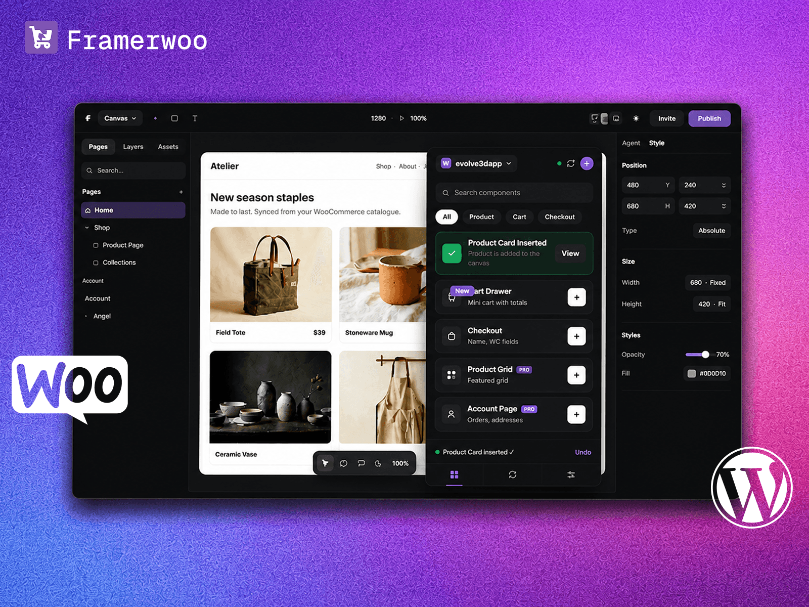 Framer Woo is coming soon to the Framer Hub Plugin Marketplace It helps you build WooCommerce stores in Framer by adding ready-to-use components for products, cart, checkout, customer accounts, and more. Design freely in Framer while your store stays connected to WordPress and WooCommerce. Plugin submissions are opening soon.Live Demo