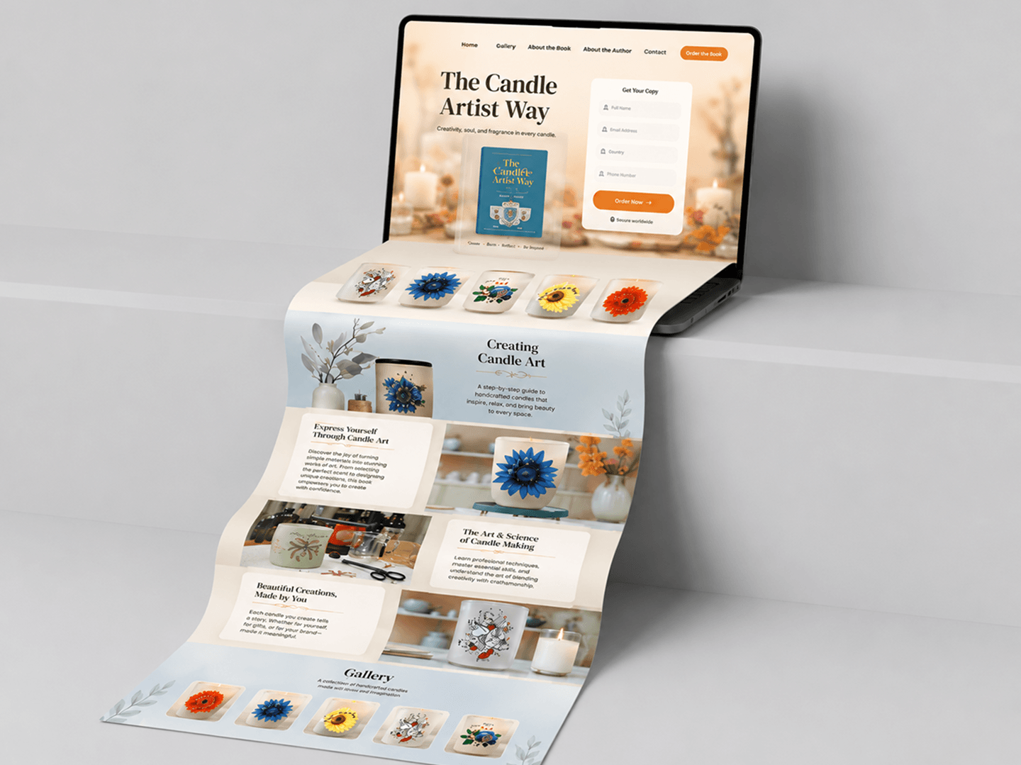 🕯 Concept project: "The Candle Artist Way" (book launch landing page)Not a client brief — built this to practice a more editorial, storytelling-driven layout instead of the typical SaaS template feel.Structure: Hero + lead capture → intro section → story blocks → photo gallery, all in one long scroll.Would love your thoughts on the flow — and if you're curious about my other work, my profile has more.