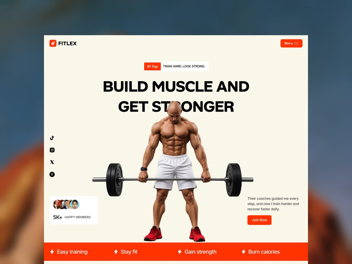 Fitlex: A Framer-coded landing page for gyms, coaches and fitness apps that need a photo-led, conversion-focused hero.