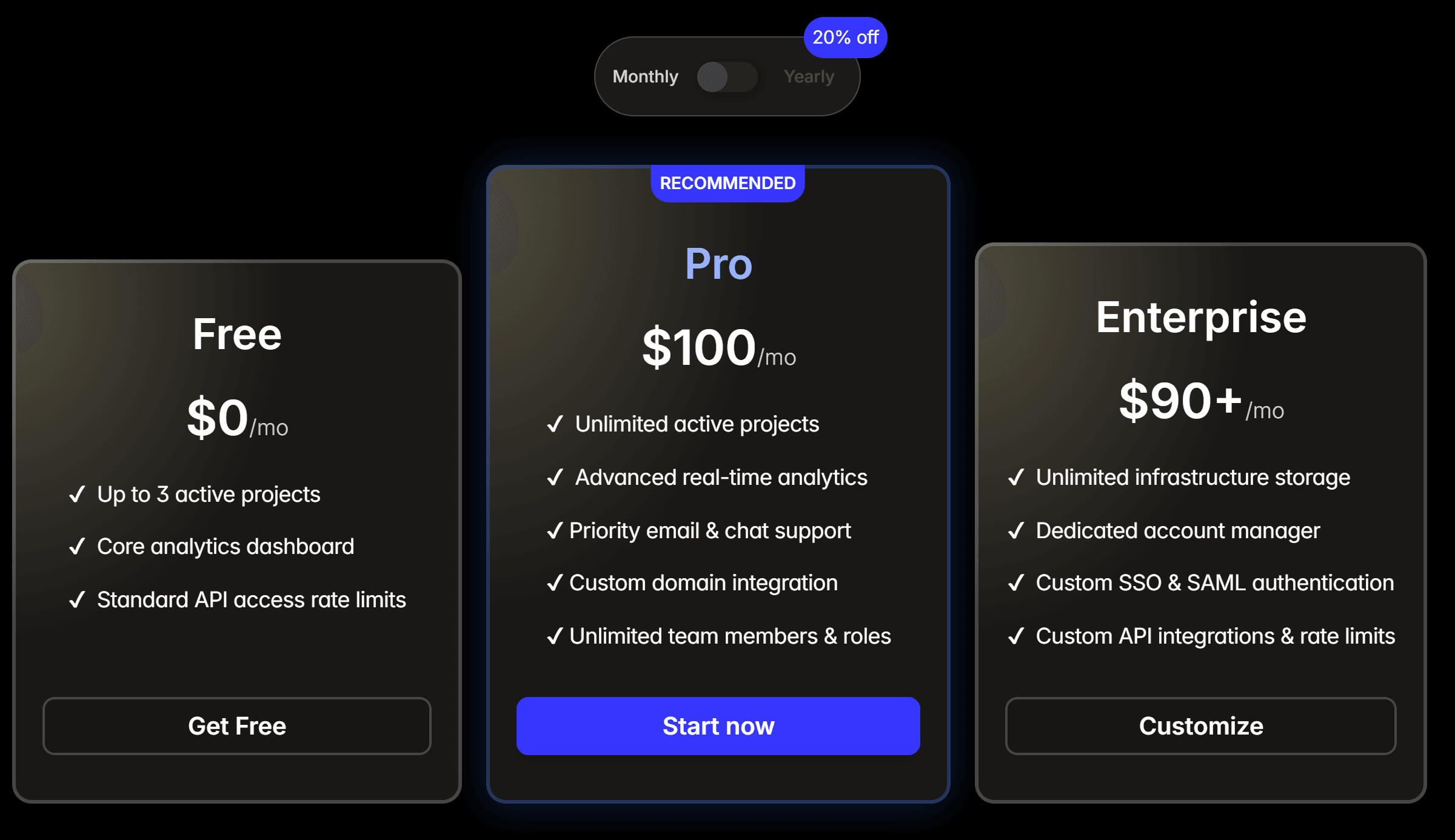 Dark Pricing Card