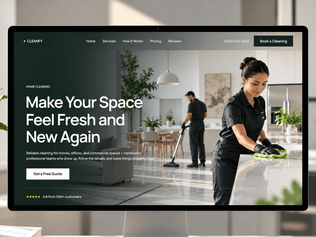 Cleanfy: A Framer template for home and office cleaning services, built around booking and quote requests instead of browsing.