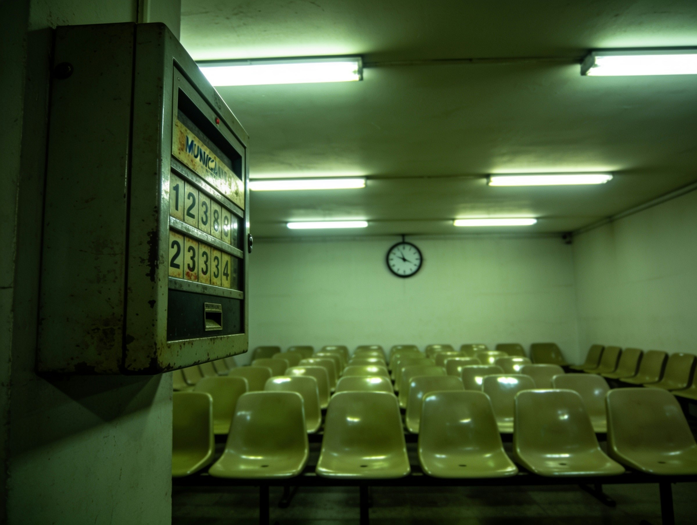 Another set for the Framer template I’m building — institutional waiting rooms, generated in Lummi.Fluorescent green, empty chairs, a clock on the far wall. One world, not mixed stock.Curious if this holds next to the cafe / fog set, or if it splits the mood too far.Lummi: https://www.lummi.ai/creator/builtbykern