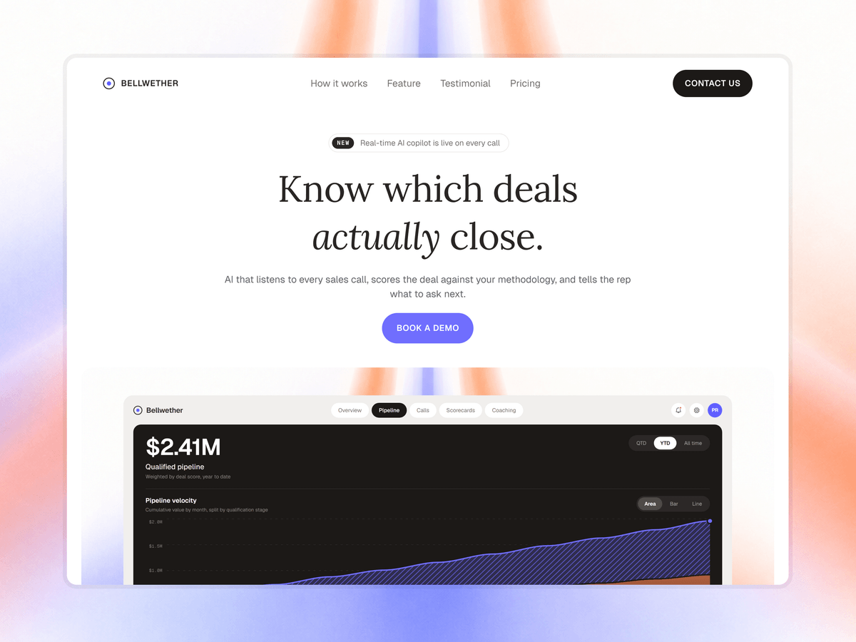 Bellwether: A Framer template for B2B AI/SaaS teams that need a confident marketing page plus a product dashboard shot.