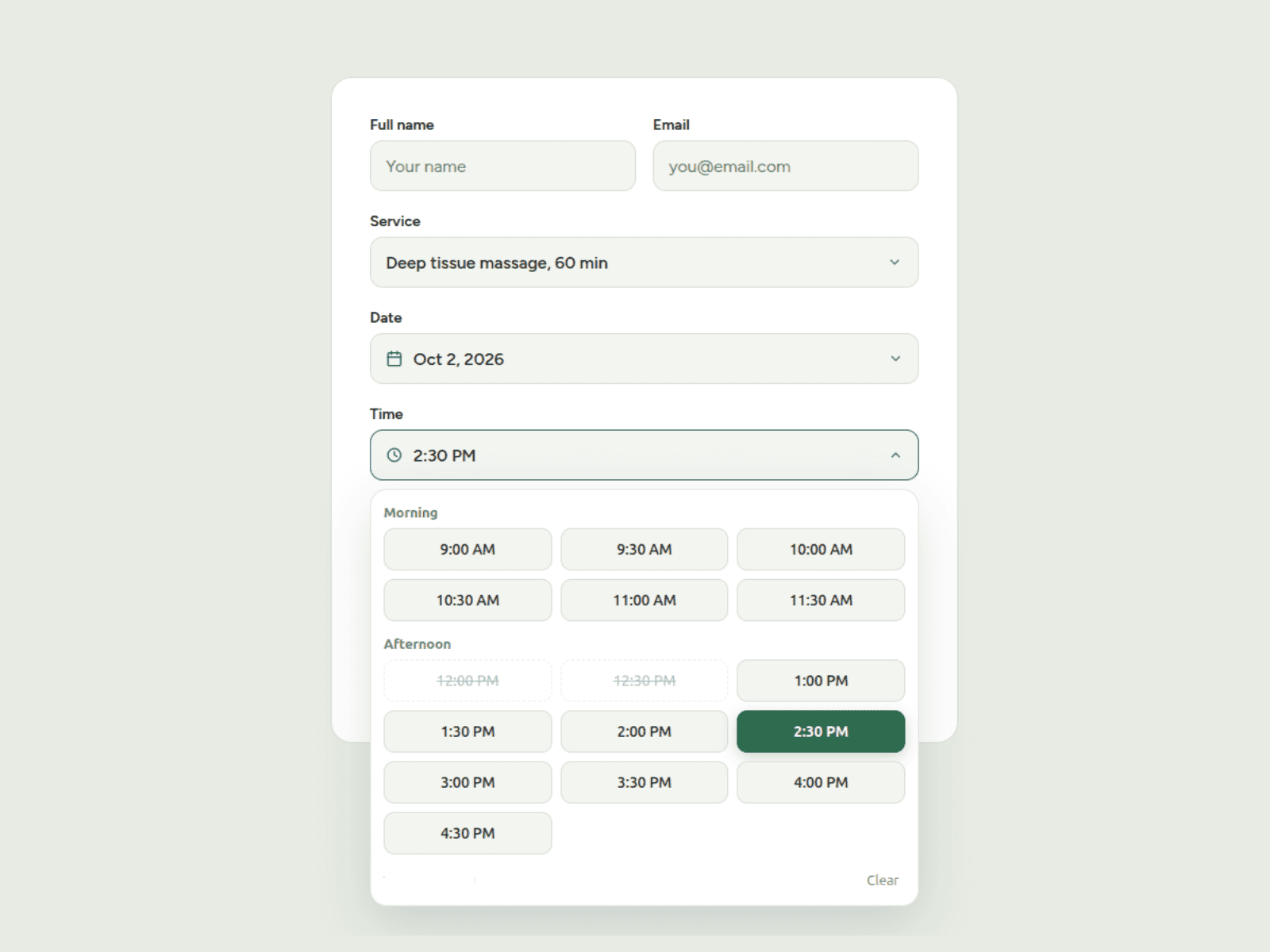 Booking Time Picker