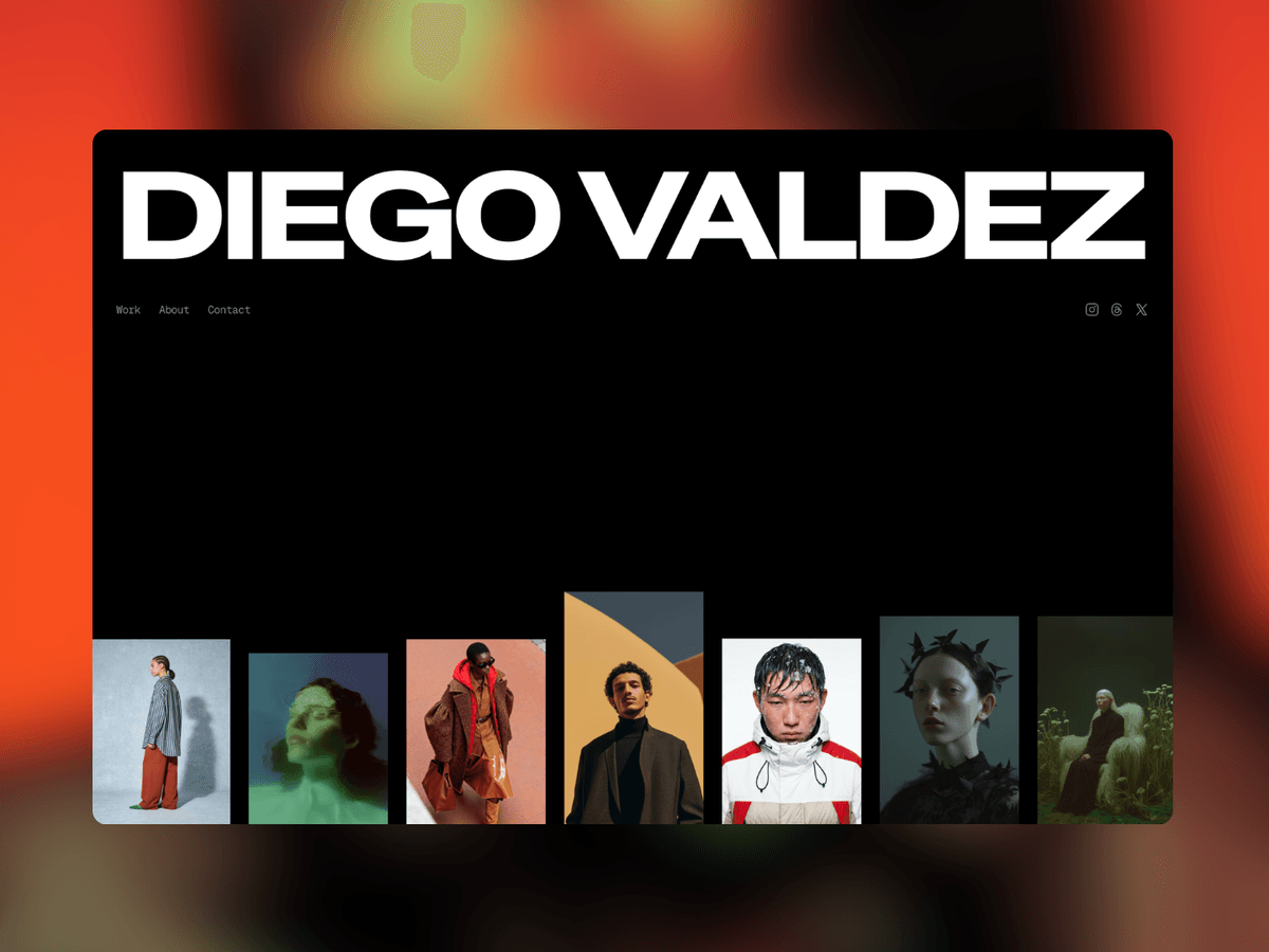 Diego Valdez: A stark, image-first Framer portfolio template for photographers, stylists and art directors with strong work to show.