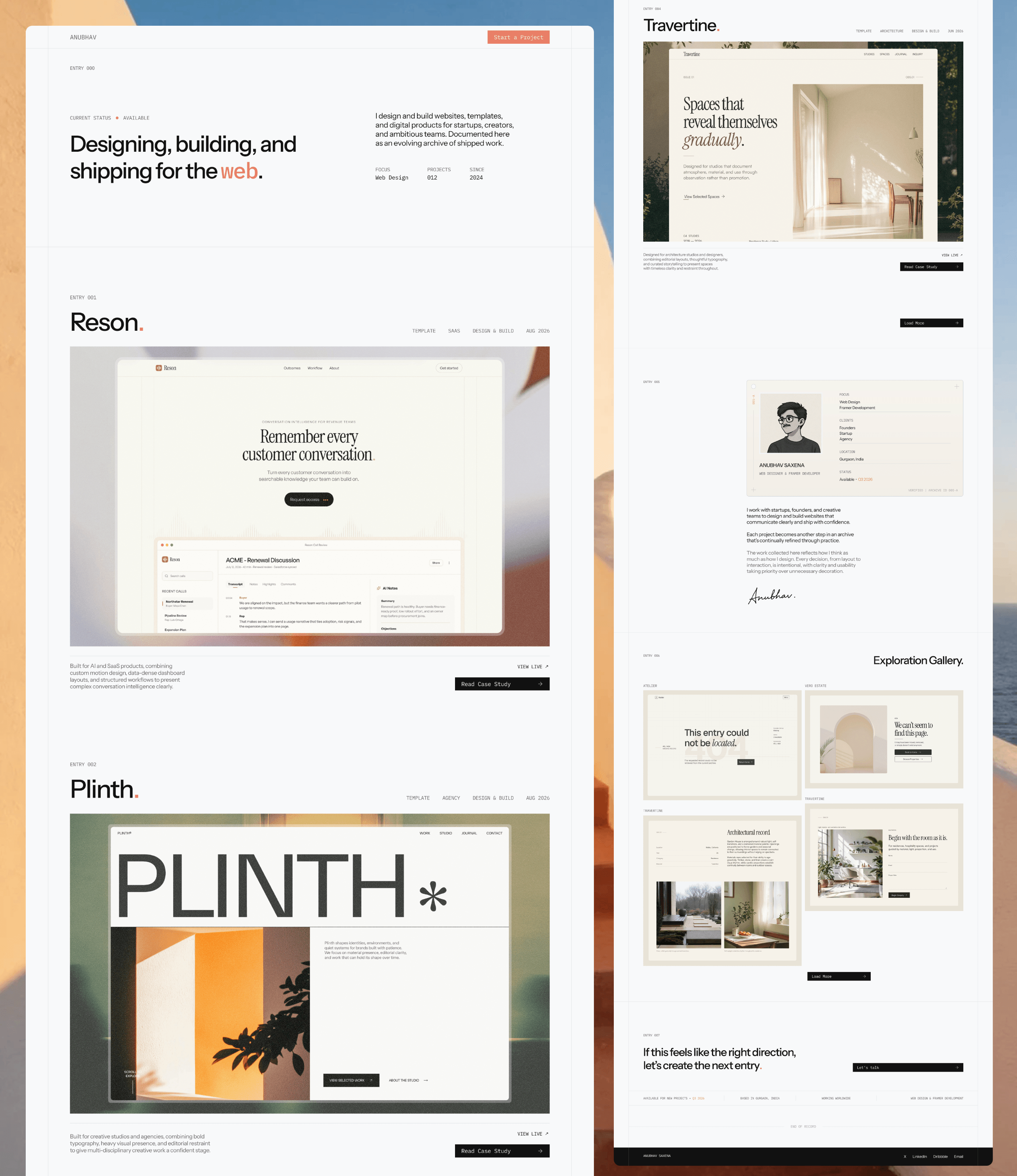 Small update to the homepage. Every visual had a slight orange tint over it. Removed it — reads clearer. Also added Reson and Plinth to the collection.