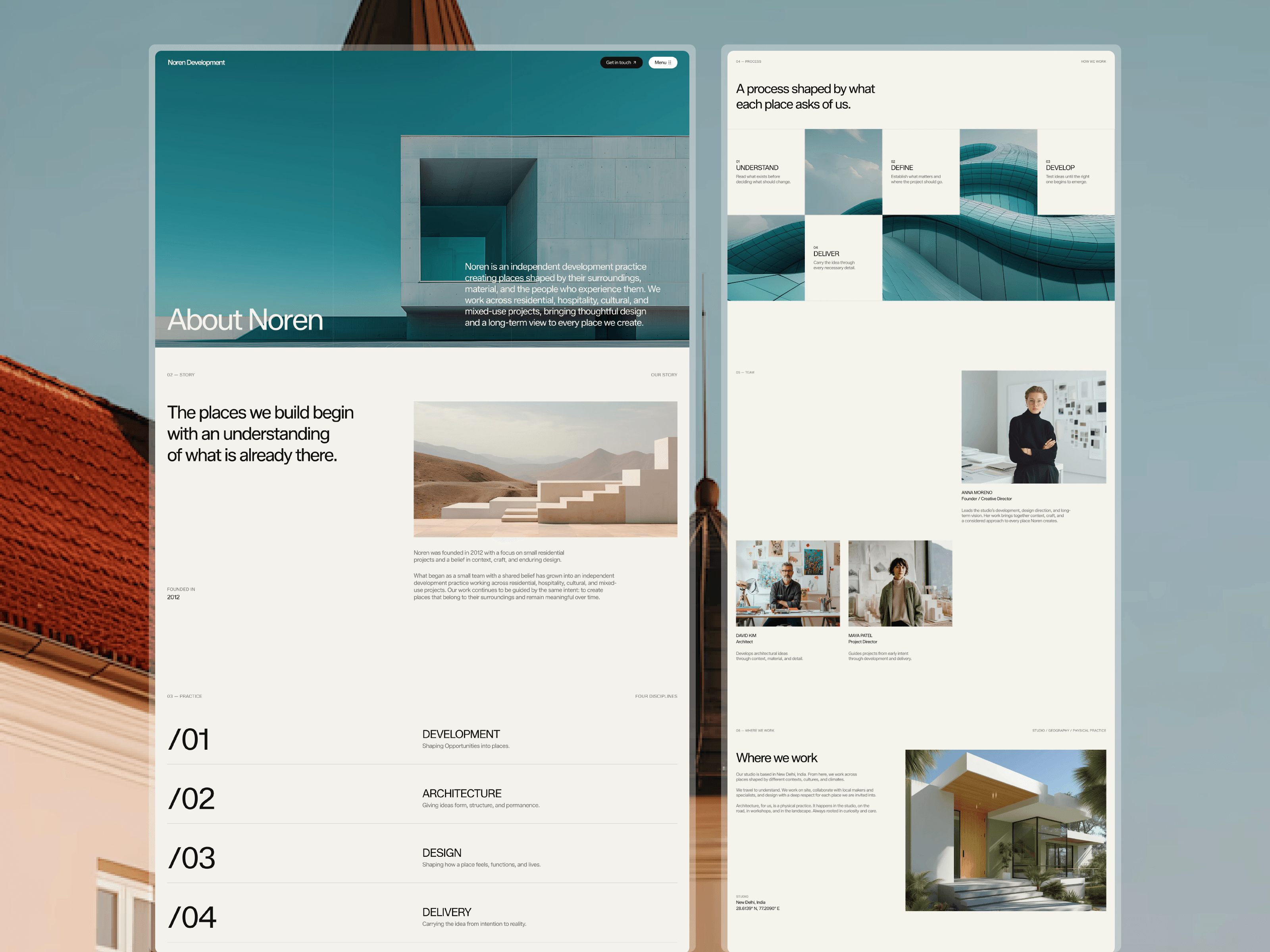 Home and about page for Noren.Wanted it to actually feel like a real estate/development brand. Spent way too long on the spacing honestly and gave everything room to breathe. If you're building something in this space, structure's already there, brand voice already sounds right, just drop your content in.