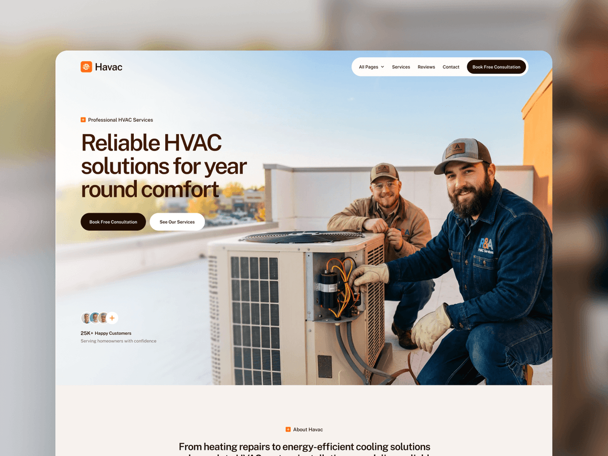 Havac: A Framer template for HVAC and home-service contractors, built around a consultation booking call to action.