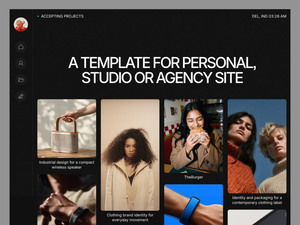 Aasman: A Framer portfolio template for personal, studio or agency sites, built around captioned project cards.