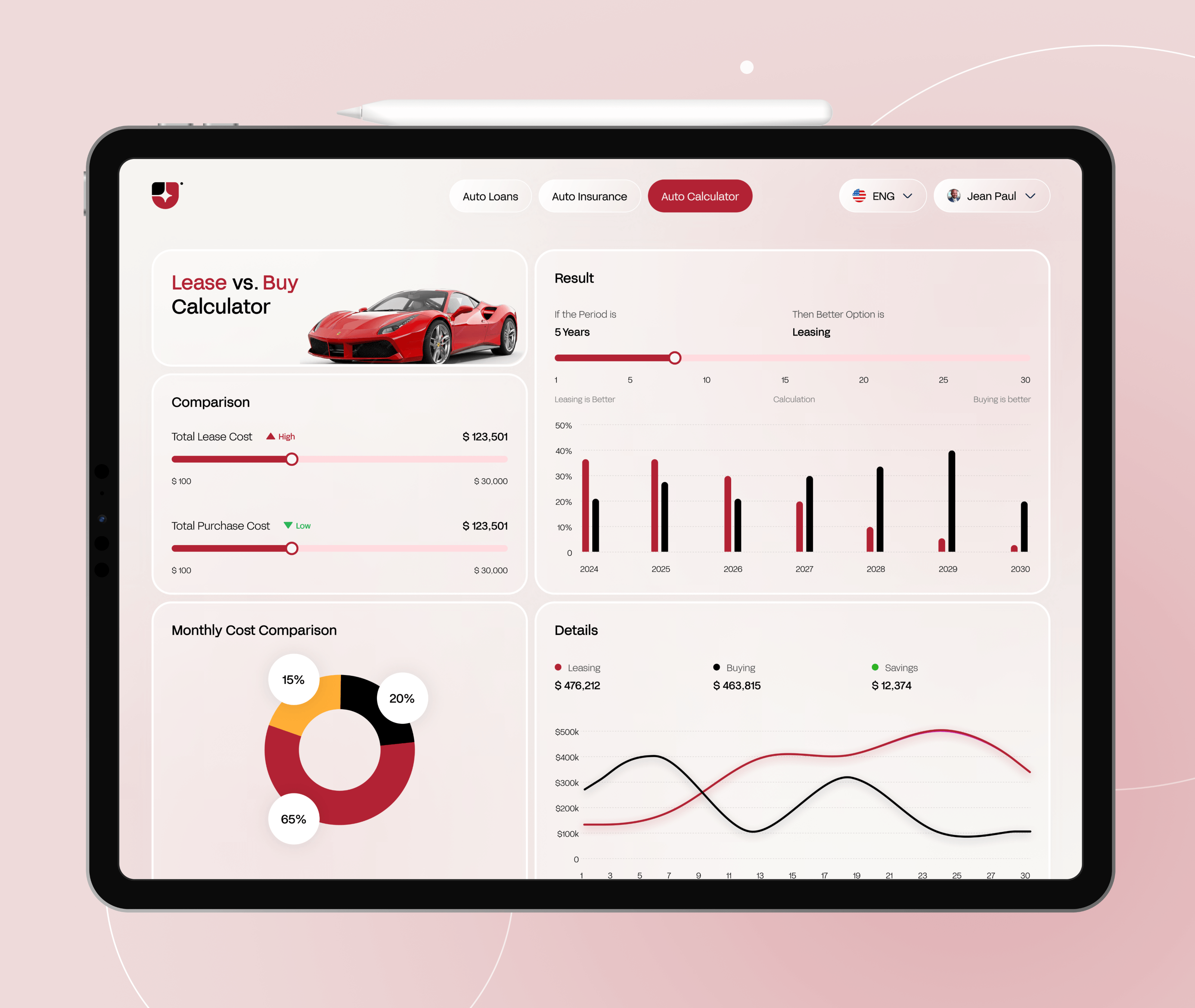Lease vs Buy Calculator 💡Designed a simple, intuitive Lease vs Buy Calculator that helps users compare both options and make smarter financial decisions.From monthly costs to long-term savings, every detail is presented clearly — making complex calculations easy to understand.Designed for clarity. Built for better decisions.View the full project on Behance: https://www.behance.net/rajesh_godhaniya#UIDesign #UXDesign #Fintech #CalculatorUI #ProductDesign #Figma #UIUX
