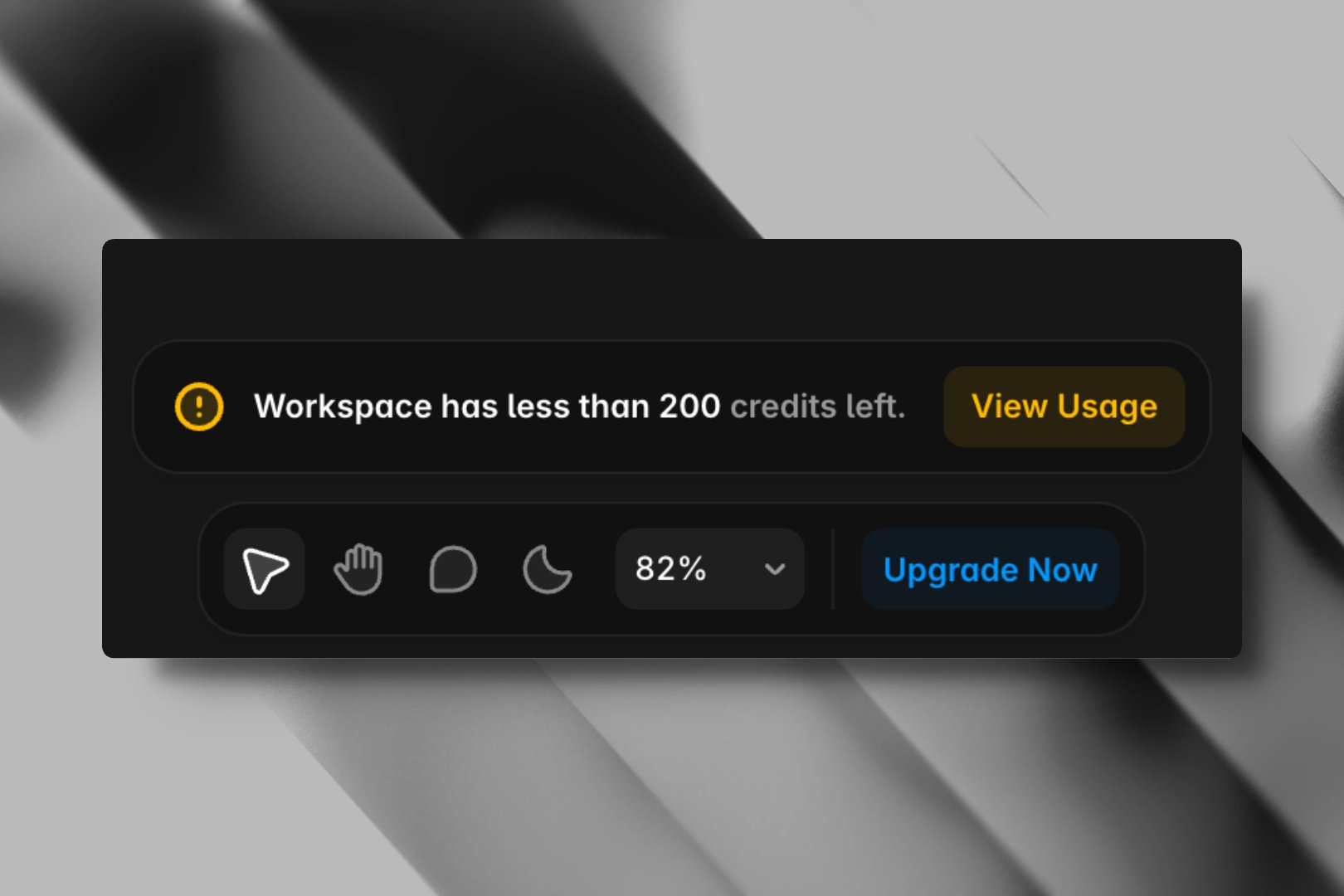 Is it just me, or is this stuck message getting a little annoying? ๐
Yes, I know I have less than 200 credits left.. but do we really need to see this banner every time at the bottom?There should at least be an close icon to dismiss or hide it. ๐