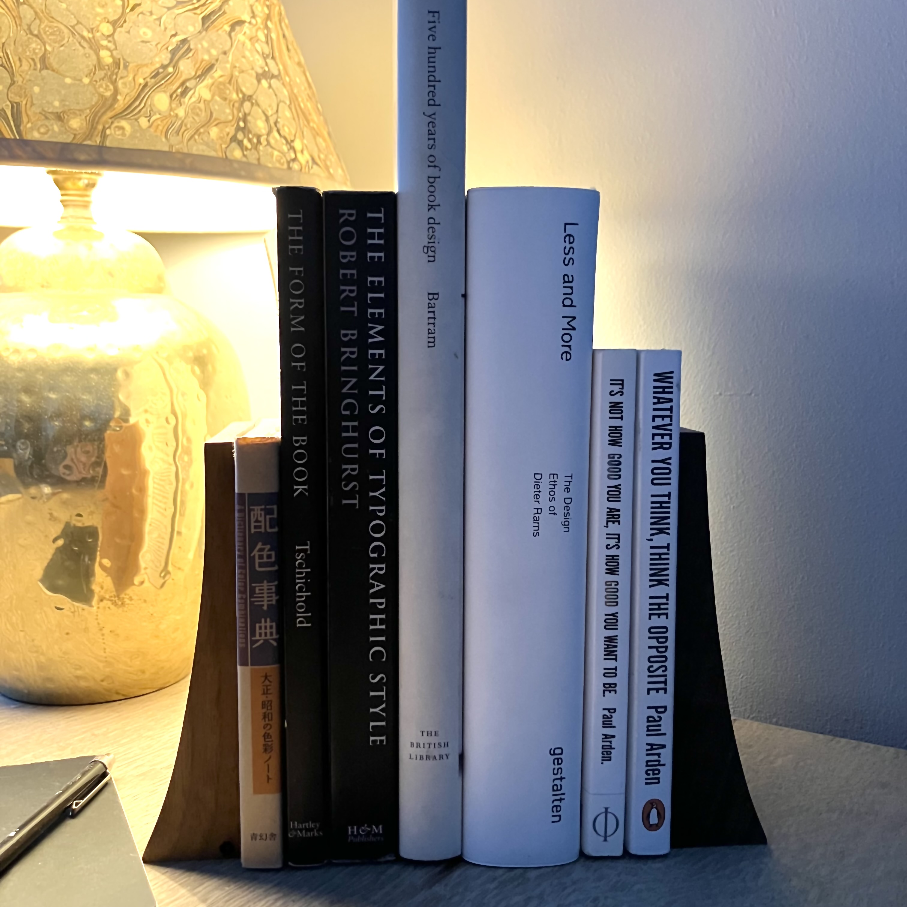A small collection of design books that permanently live on my desk.Some are from designers I admire, others are books I keep coming back to when I need to learn, rethink something or simply remind myself what good design looks like.