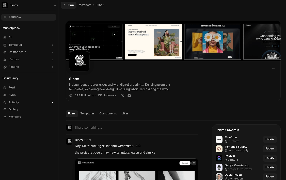 Framer made it now so easy to navigate the community space and its so refreshing,how awesome would it be if they added DMs for clients and maybe giveaways