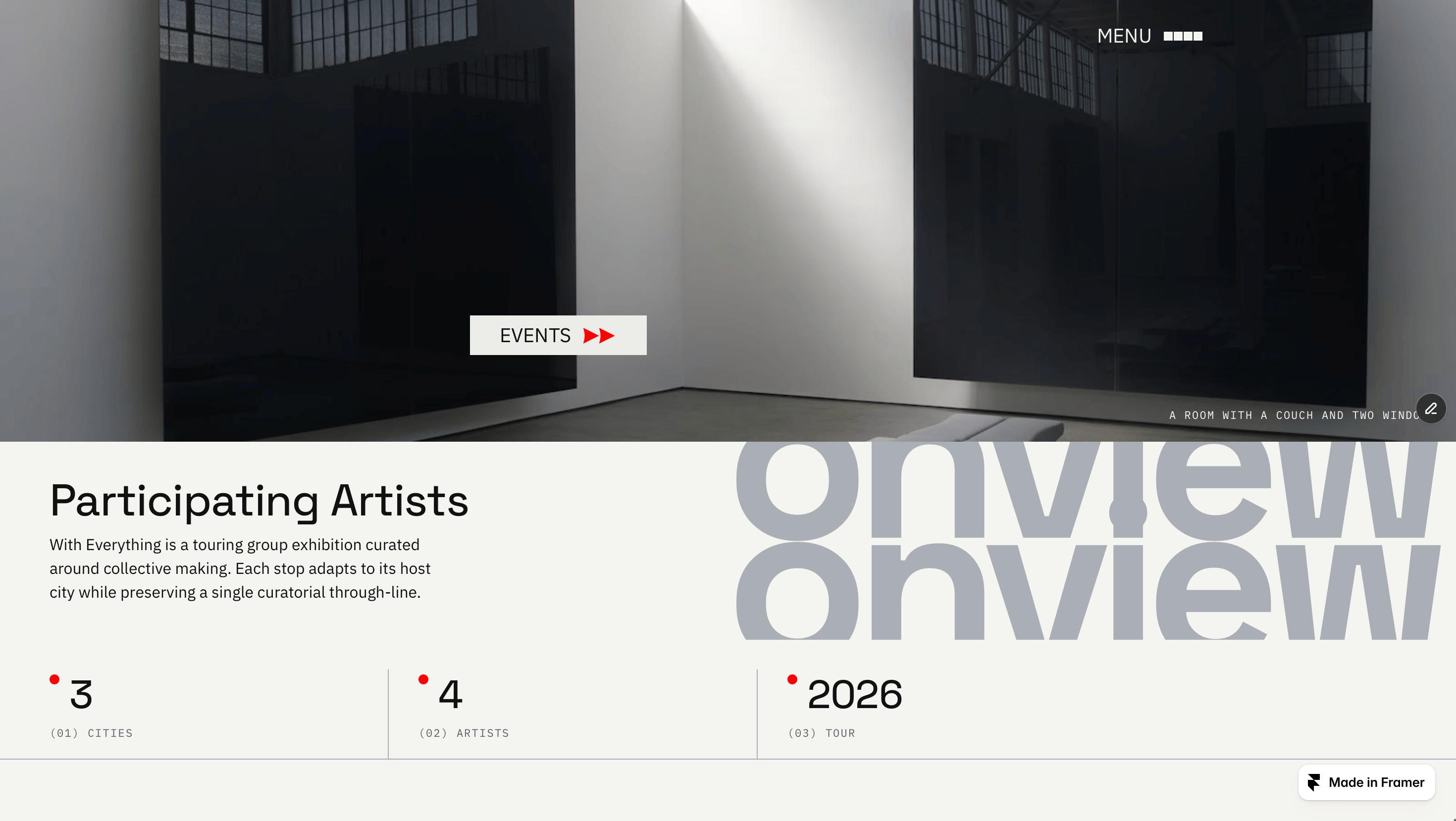 I have been experimenting with this layout for an art exhibition website. Out of around 10 versions I'm down to these two. I need to add a logo and I will most likely change the menu icon. I quite like the rest tho may change the title font too. What do you like and what would you change?