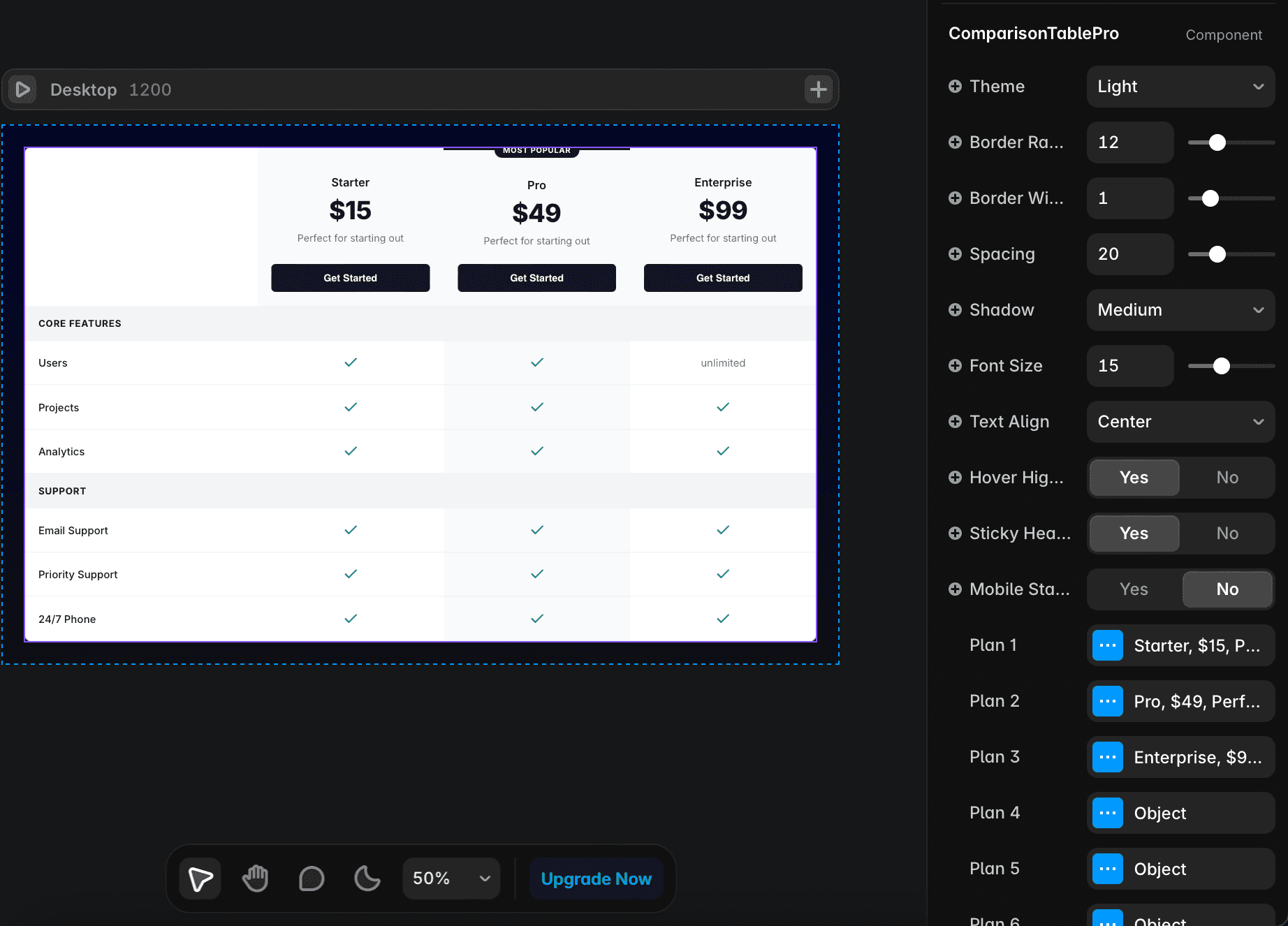 SaaS Comparison Tabl