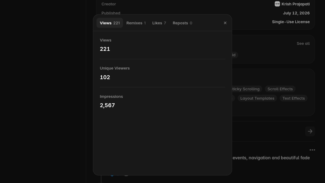 Got 2k impressions on my first @Framer template (Verite) from July 12th to July 26th.If you want to experience how it looks & feels you can always check the profile