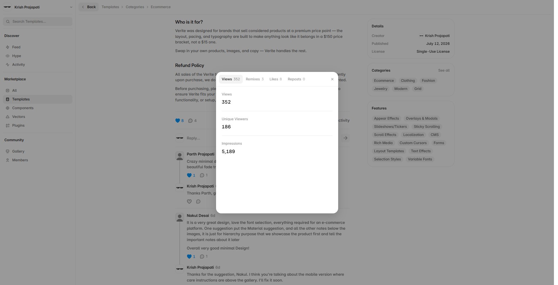 We can go for more than this.https://www.framer.com/@krishsprj/?tab=templateThe best thing about this Template is that you would love the CMS Customization. It will be easy for anyone to customize on their own.