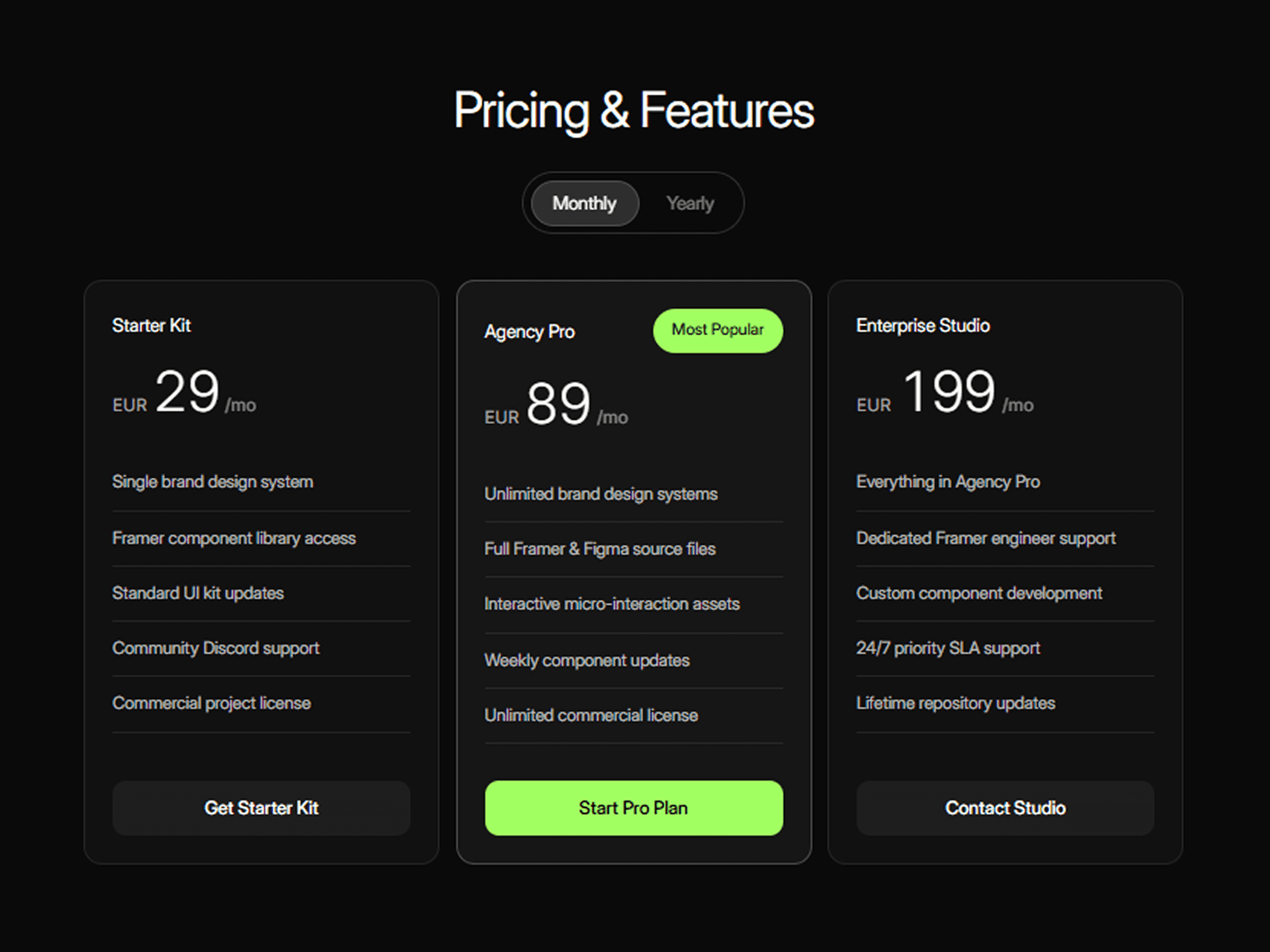 Pricing Cards Pro