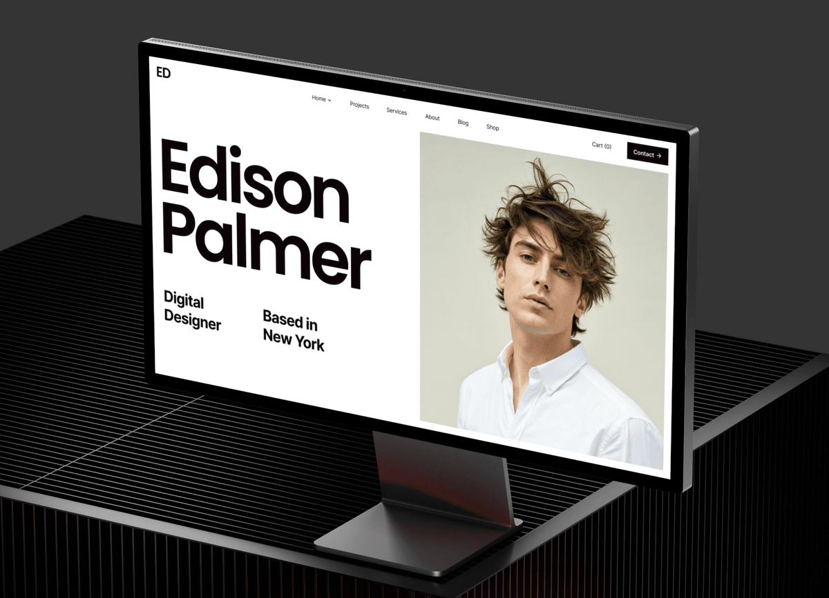 Edison P: A Framer portfolio template built around oversized type and a shop, for designers who want one site to show and sell work.