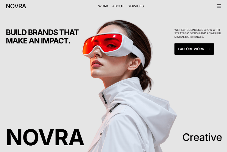 Amazing Hero Section for a Creative Design NOVRA — A Bold Editorial Landing Page Concept for the Future of Creativity. rate it out of 10?