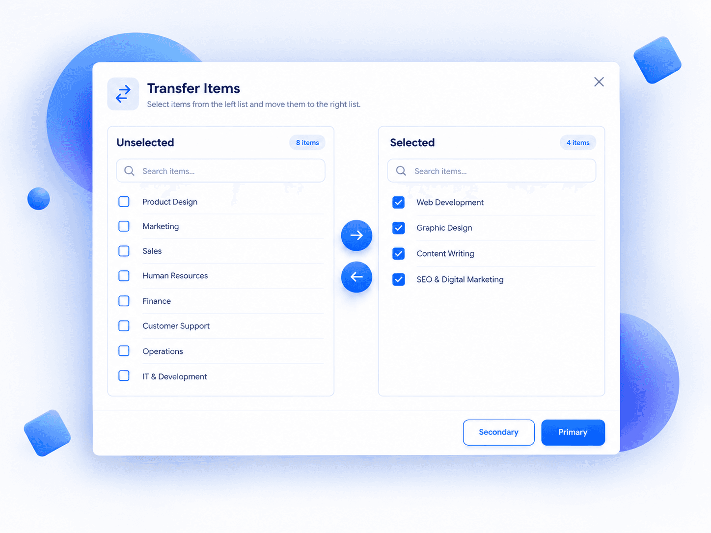 Transfer List Modal