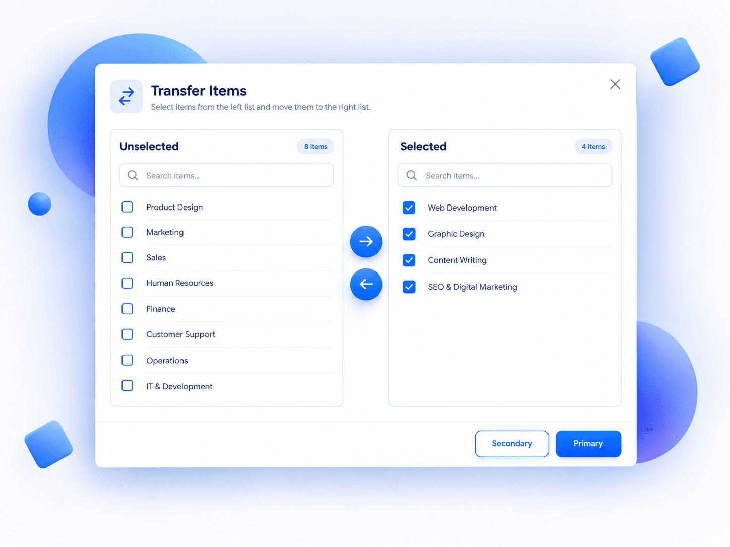 Transfer List Modal