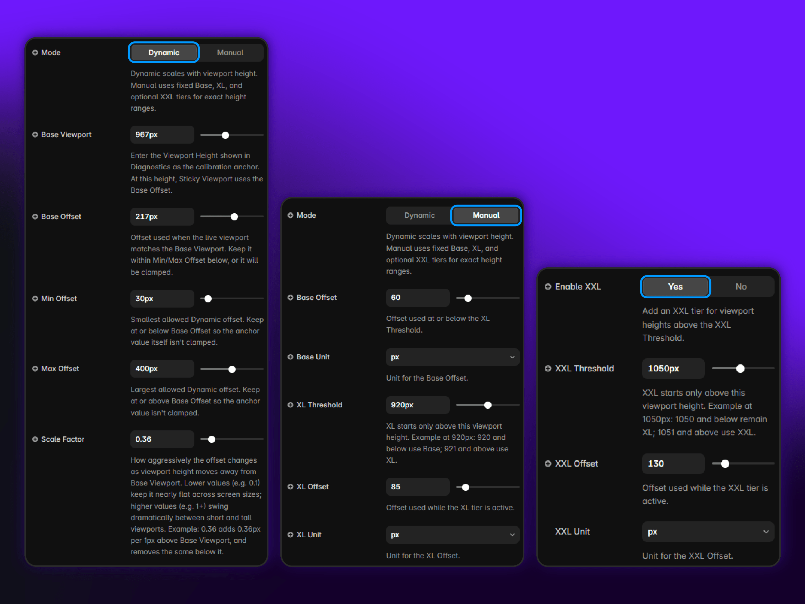 Sticky Viewport component just went live. Here's why it's built the way it is.A single fixed offset rarely holds up across different viewport heights. Sticky Viewport adapts the offset and makes the behavior visible: a live Diagnostics overlay confirms target status, sticky state, viewport height, and final position, both in Preview and on the published page.Dynamic mode automatically scales with viewport height. Manual mode locks the offset to fixed tiers. Runs on Framer's native Sticky workflow, no custom code required.Shots below: naming the target layer, Diagnostics mid-scroll showing Active sticky state, and Properties panel showing Dynamic vs Manual modes.Full setup guide →